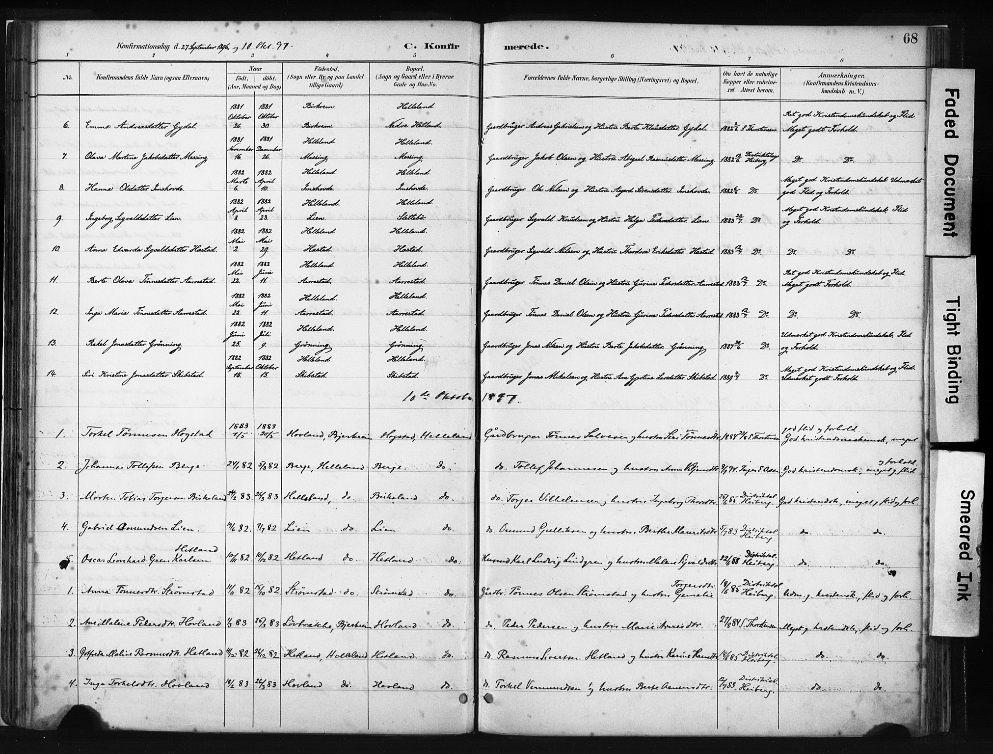 Helleland sokneprestkontor, SAST/A-101810: Ministerialbok nr. A 8, 1887-1907, s. 68