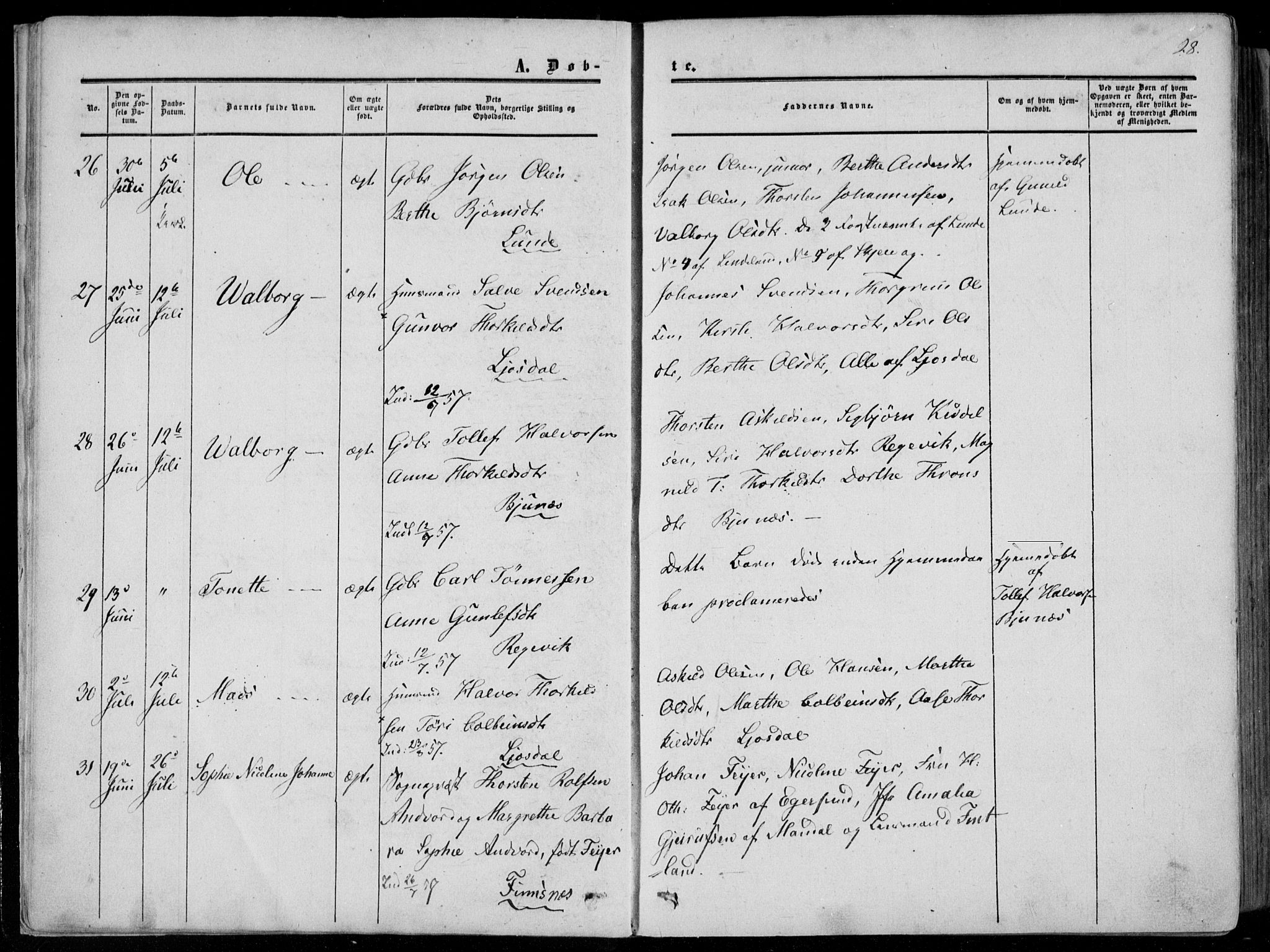 Sirdal sokneprestkontor, AV/SAK-1111-0036/F/Fa/Fab/L0002: Ministerialbok nr. A 2, 1855-1874, s. 28