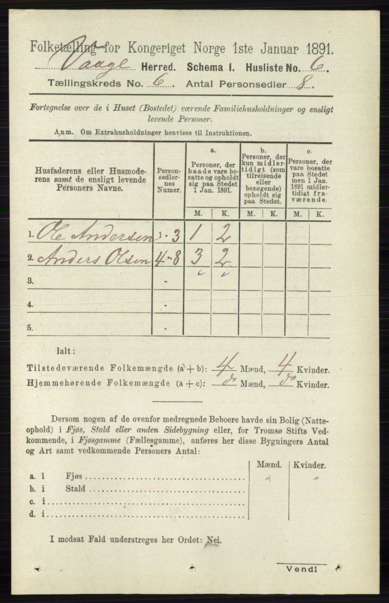 RA, Folketelling 1891 for 0515 Vågå herred, 1891, s. 3839