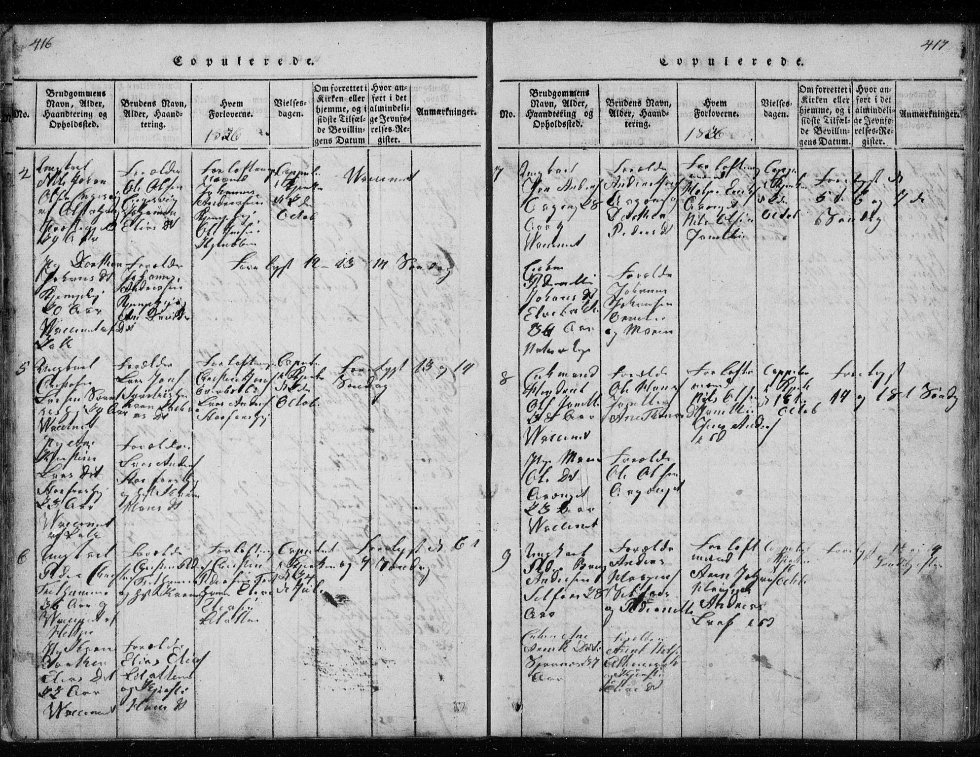 Ministerialprotokoller, klokkerbøker og fødselsregistre - Nordland, AV/SAT-A-1459/827/L0412: Klokkerbok nr. 827C01, 1820-1841, s. 416-417