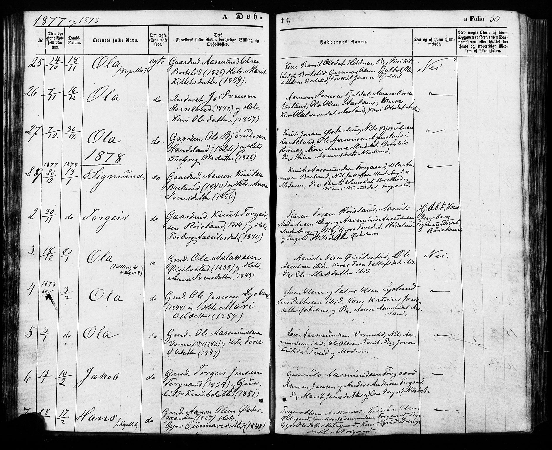 Åseral sokneprestkontor, AV/SAK-1111-0051/F/Fa/L0002: Ministerialbok nr. A 2, 1854-1884, s. 50