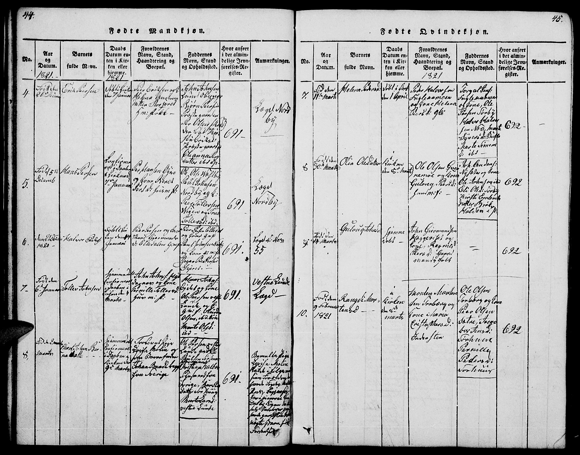 Trysil prestekontor, SAH/PREST-046/H/Ha/Hab/L0004: Klokkerbok nr. 4, 1814-1841, s. 44-45