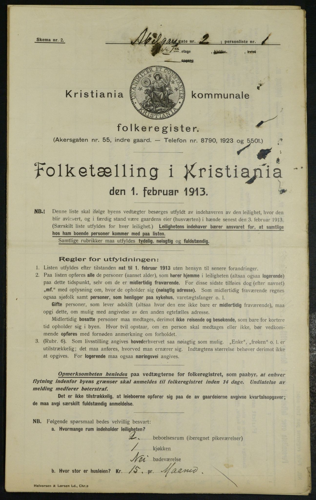 OBA, Kommunal folketelling 1.2.1913 for Kristiania, 1913, s. 5