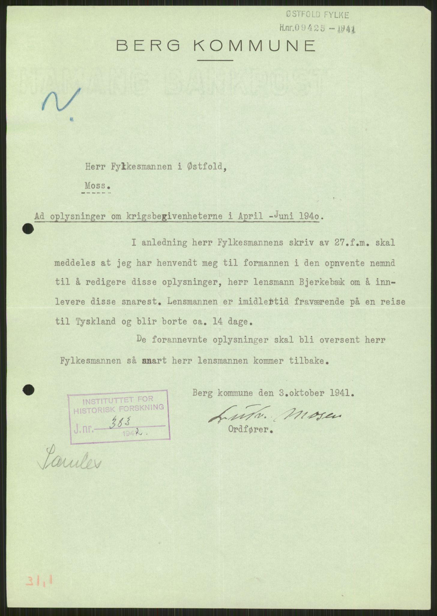 Forsvaret, Forsvarets krigshistoriske avdeling, AV/RA-RAFA-2017/Y/Ya/L0013: II-C-11-31 - Fylkesmenn.  Rapporter om krigsbegivenhetene 1940., 1940, s. 31