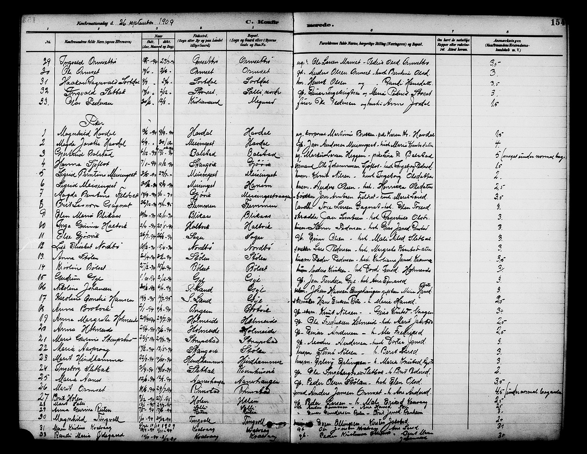 Ministerialprotokoller, klokkerbøker og fødselsregistre - Møre og Romsdal, AV/SAT-A-1454/586/L0992: Klokkerbok nr. 586C03, 1892-1909, s. 154