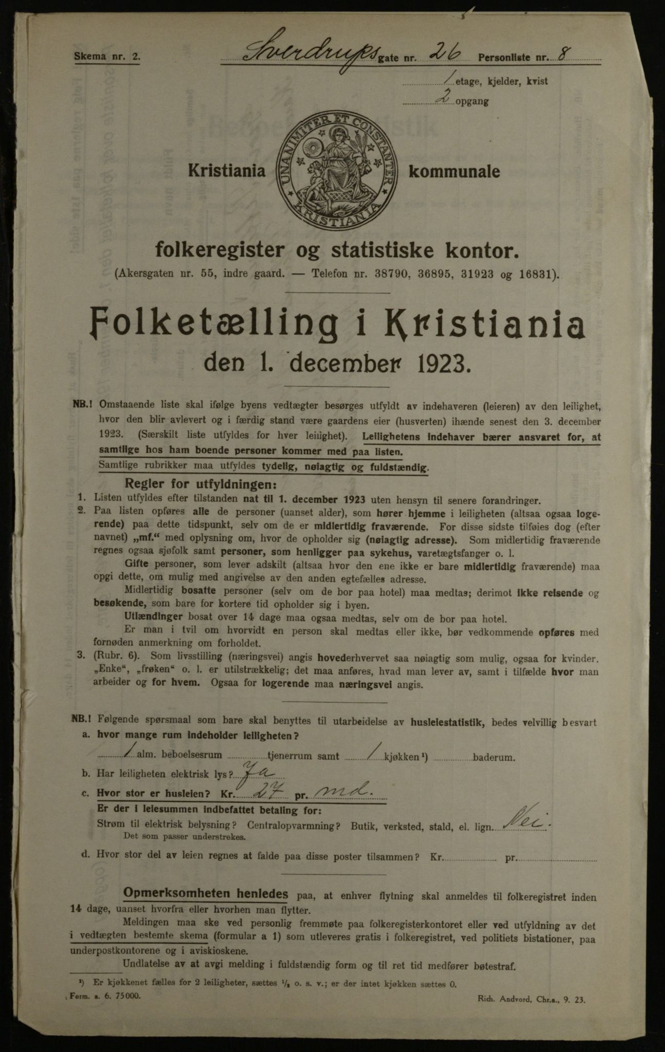 OBA, Kommunal folketelling 1.12.1923 for Kristiania, 1923, s. 117174