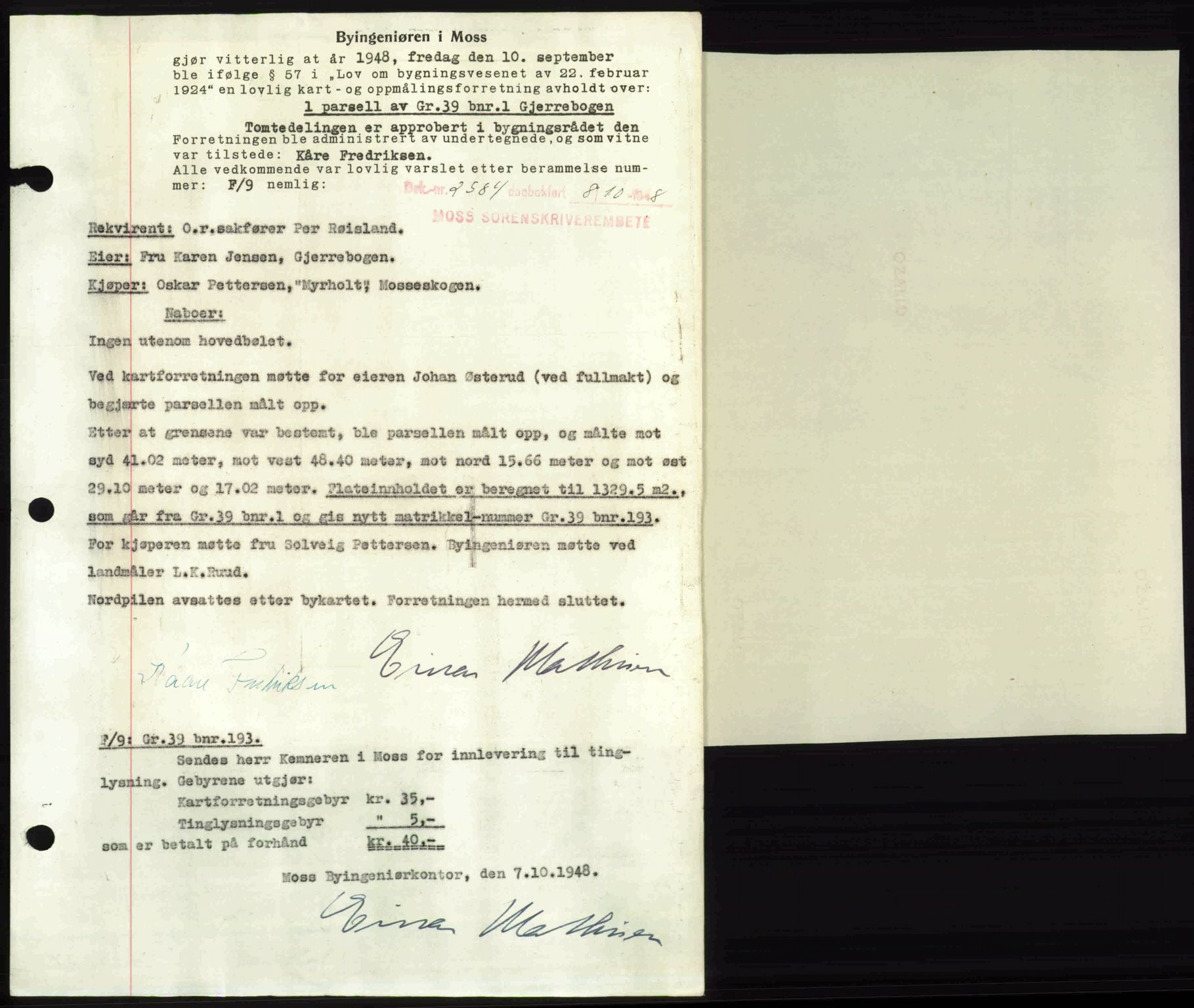 Moss sorenskriveri, SAO/A-10168: Pantebok nr. A20, 1948-1948, Dagboknr: 2584/1948