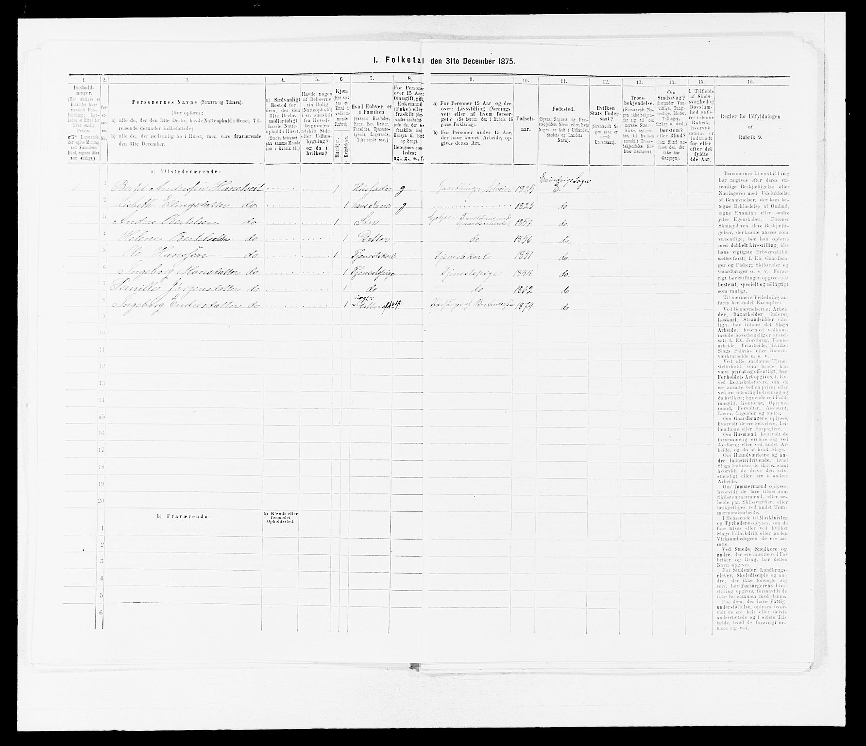 SAB, Folketelling 1875 for 1411P Eivindvik prestegjeld, 1875, s. 263