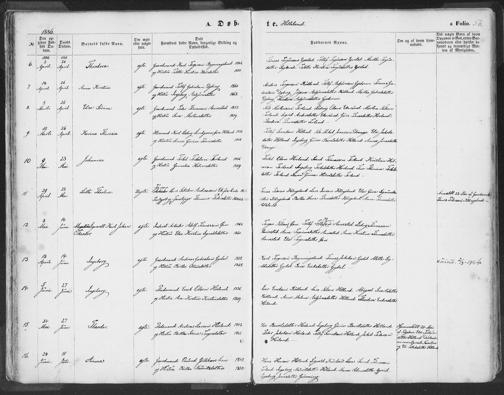 Helleland sokneprestkontor, SAST/A-101810: Ministerialbok nr. A 7.1, 1863-1886, s. 56