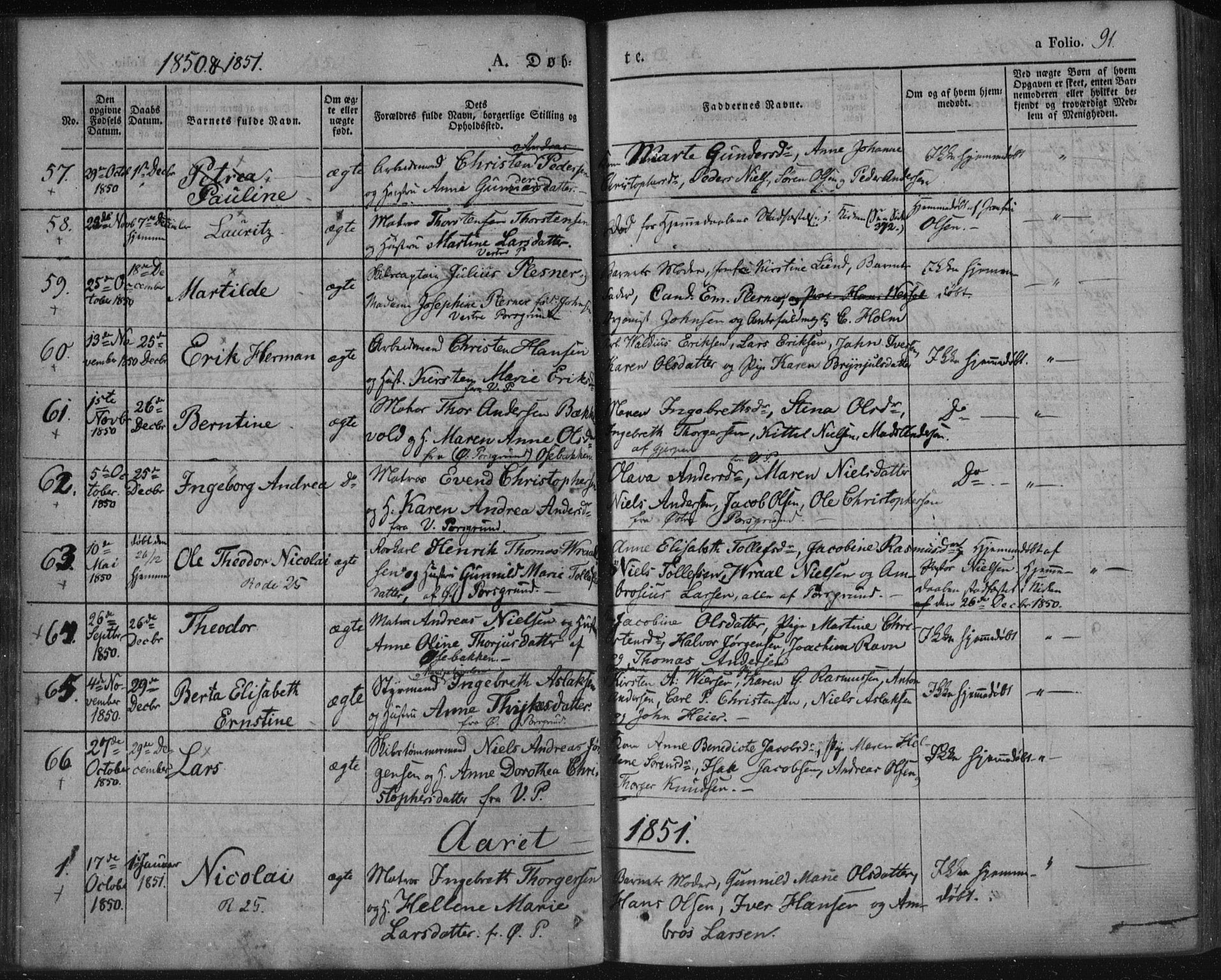 Porsgrunn kirkebøker , AV/SAKO-A-104/F/Fa/L0006: Ministerialbok nr. 6, 1841-1857, s. 91