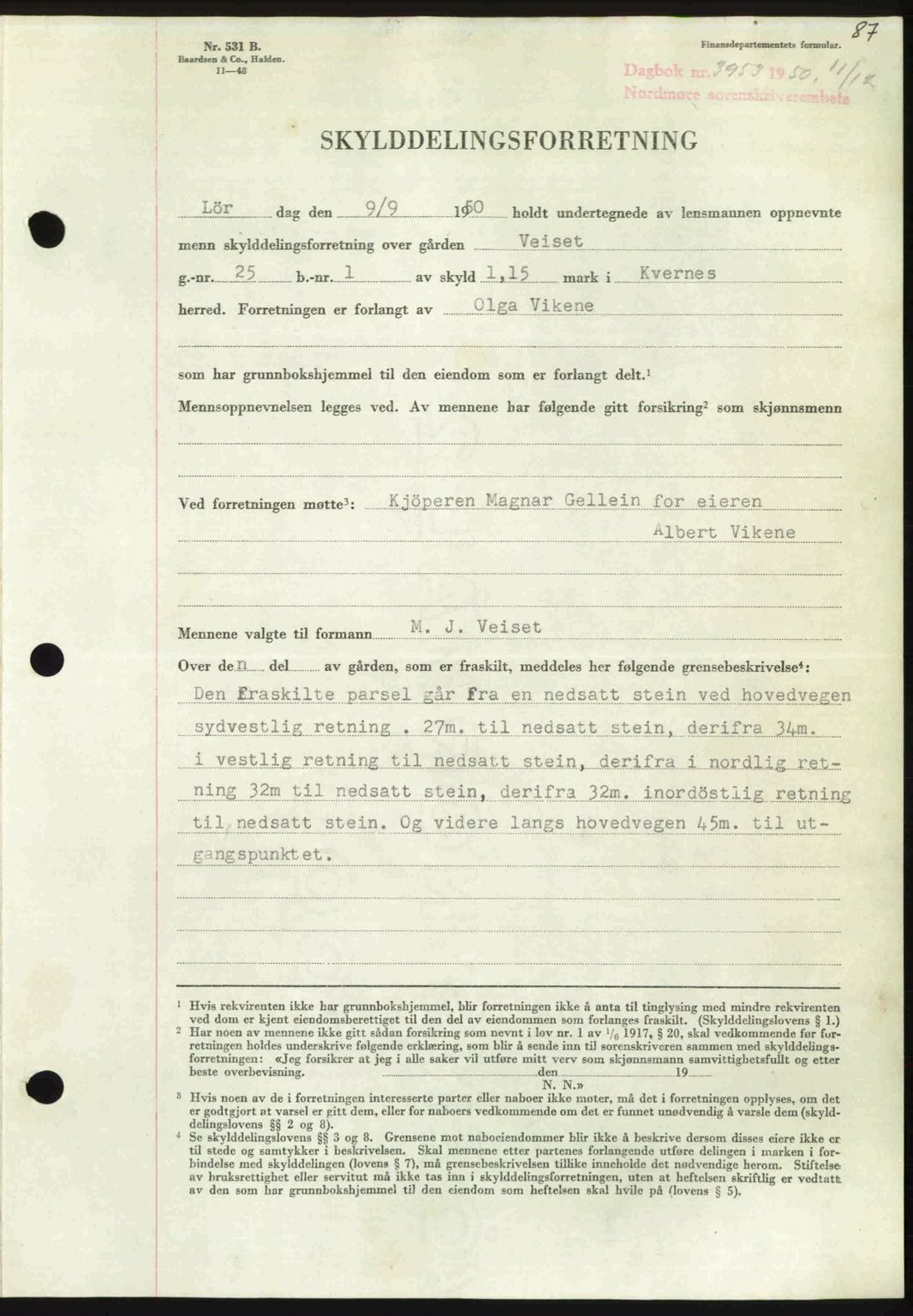 Nordmøre sorenskriveri, AV/SAT-A-4132/1/2/2Ca: Pantebok nr. A117, 1950-1950, Dagboknr: 3953/1950