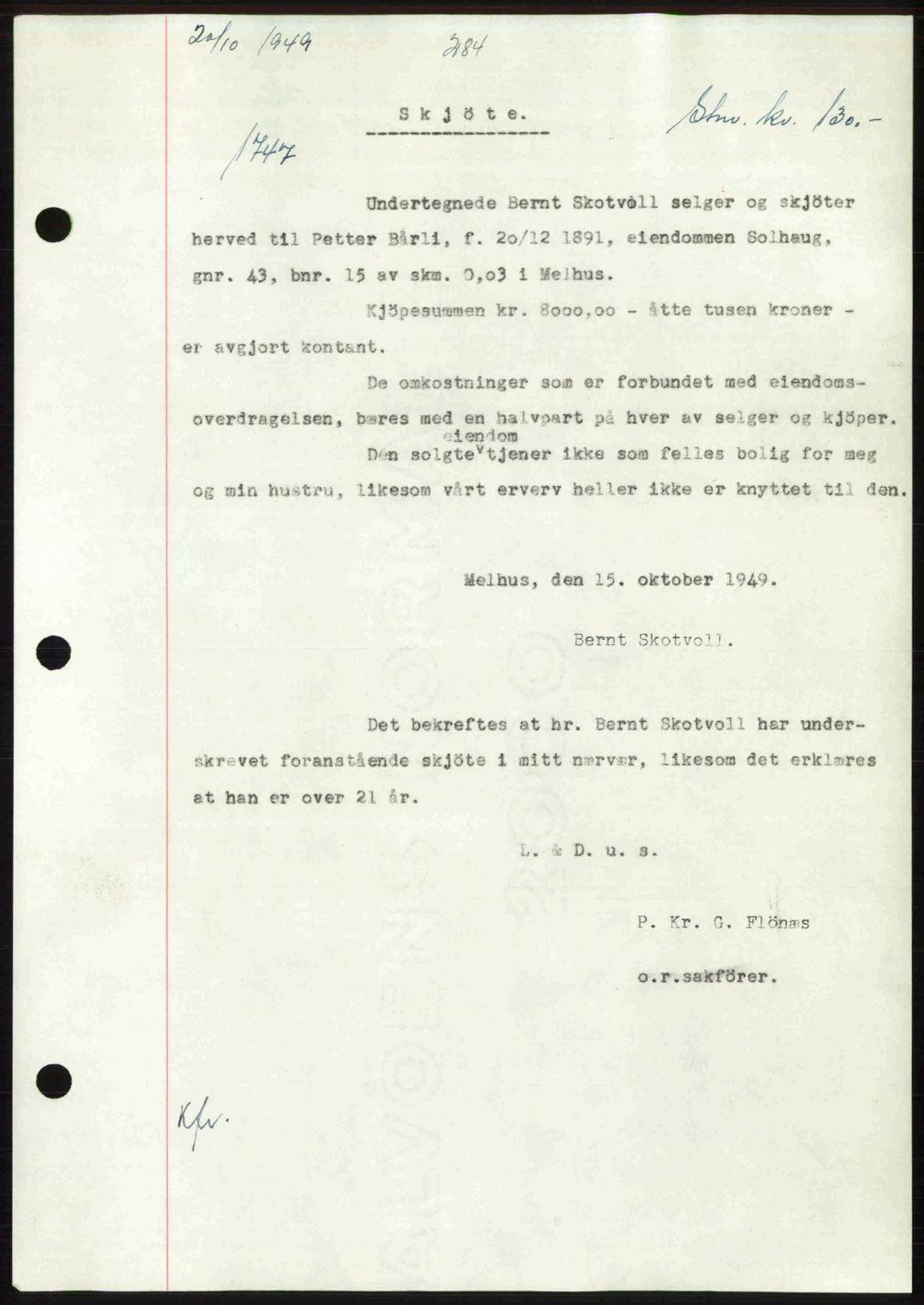 Gauldal sorenskriveri, SAT/A-0014/1/2/2C: Pantebok nr. A8, 1949-1949, Dagboknr: 1747/1949
