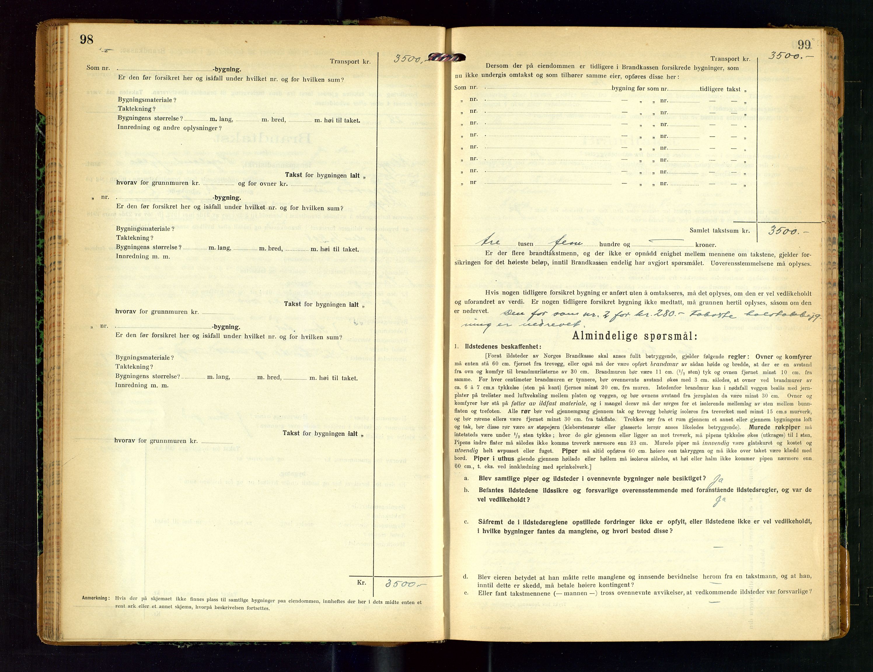 Klepp lensmannskontor, AV/SAST-A-100163/Goc/L0011: "Brandtakstprotokoll" m/register, 1924-1929, s. 98-99