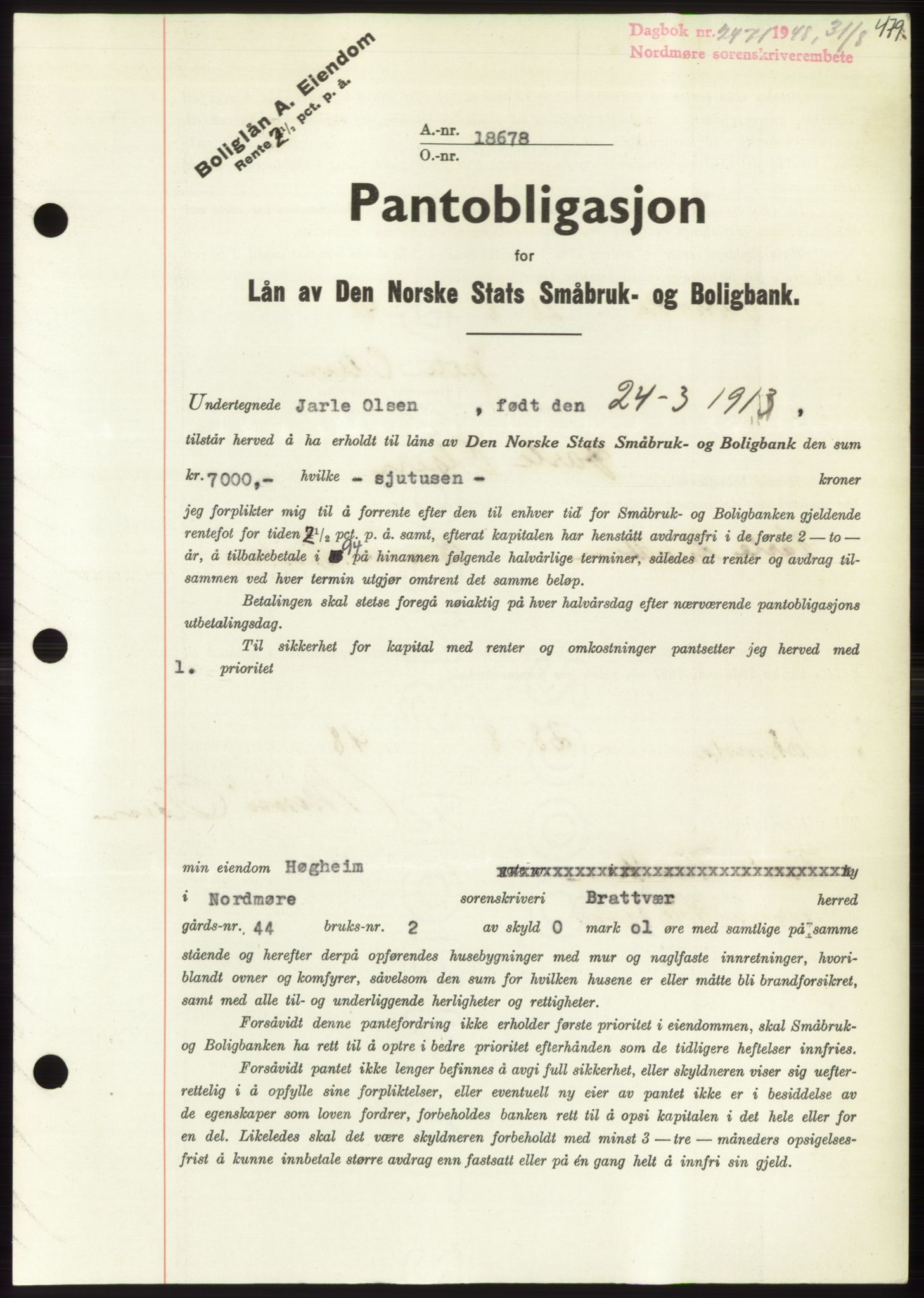 Nordmøre sorenskriveri, SAT/A-4132/1/2/2Ca: Pantebok nr. B99, 1948-1948, Dagboknr: 2471/1948