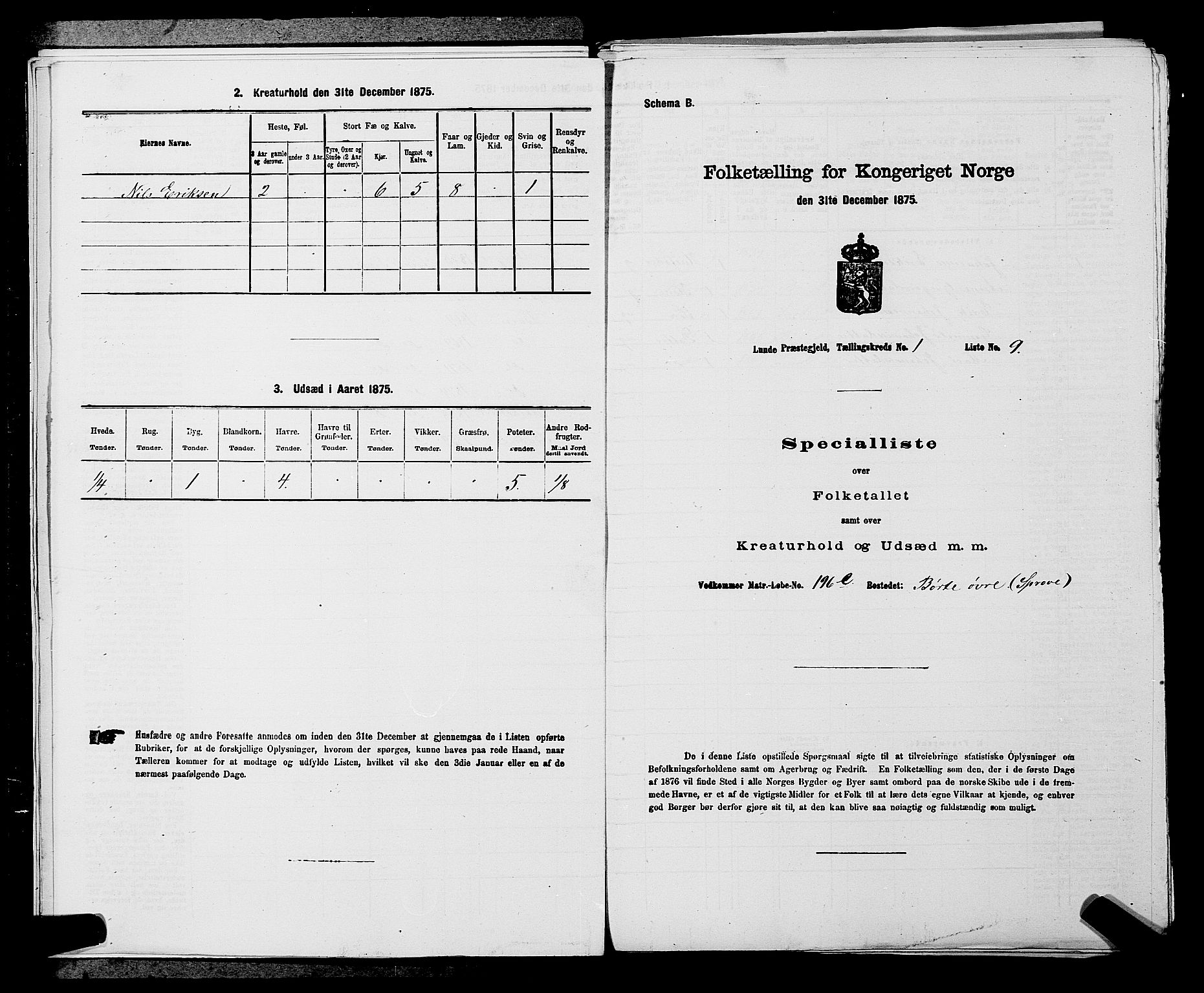 SAKO, Folketelling 1875 for 0820P Lunde prestegjeld, 1875, s. 54