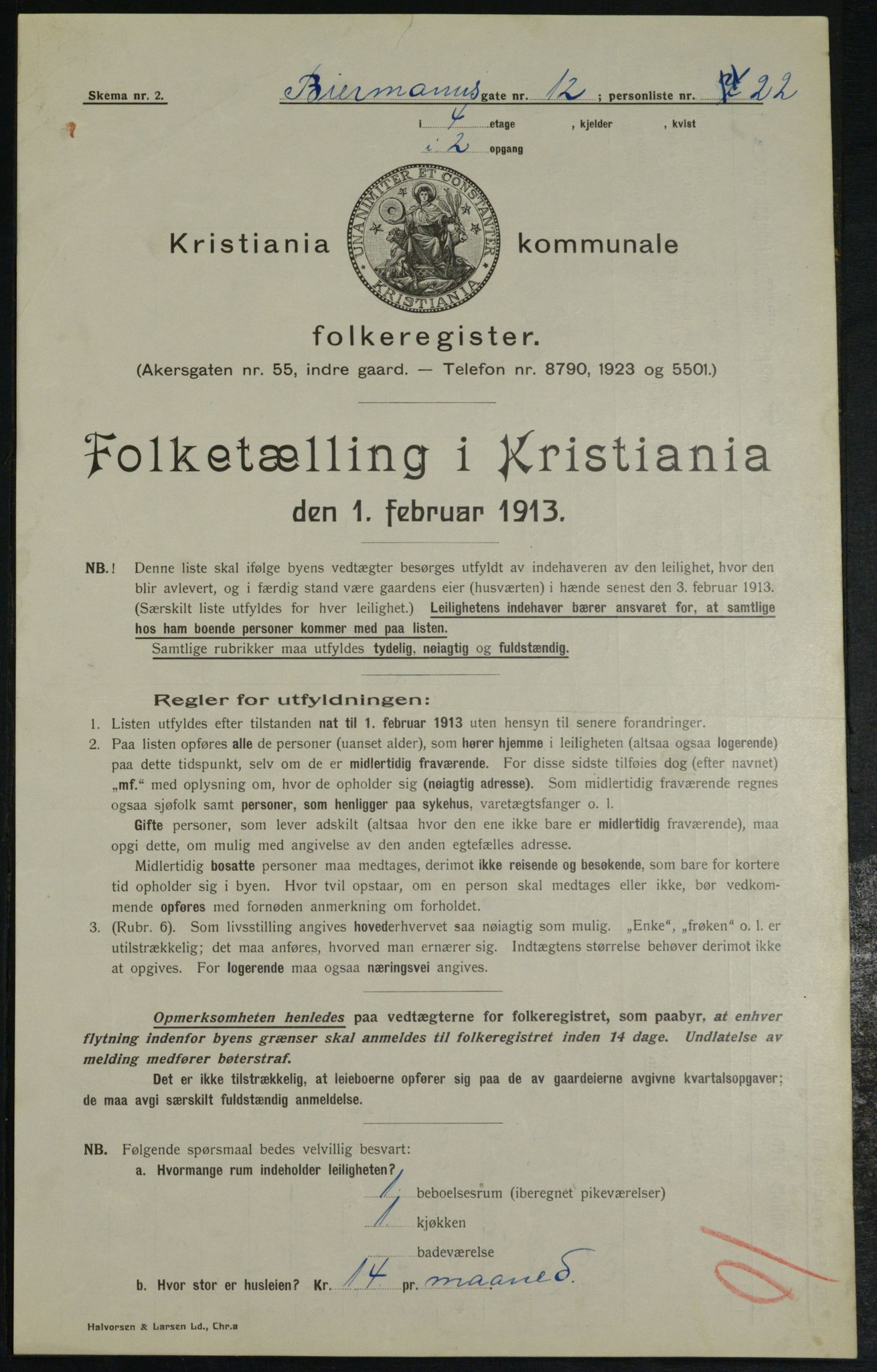 OBA, Kommunal folketelling 1.2.1913 for Kristiania, 1913, s. 4755