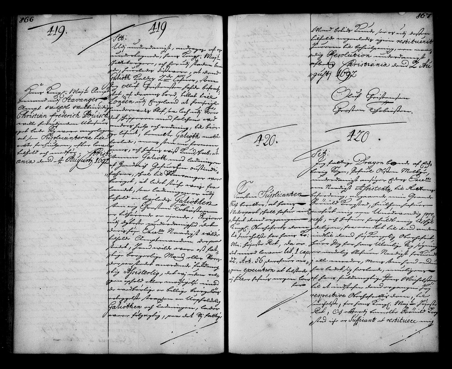 Stattholderembetet 1572-1771, AV/RA-EA-2870/Ae/L0009: Supplikasjons- og resolusjonsprotokoll, 1691-1692, s. 866-867