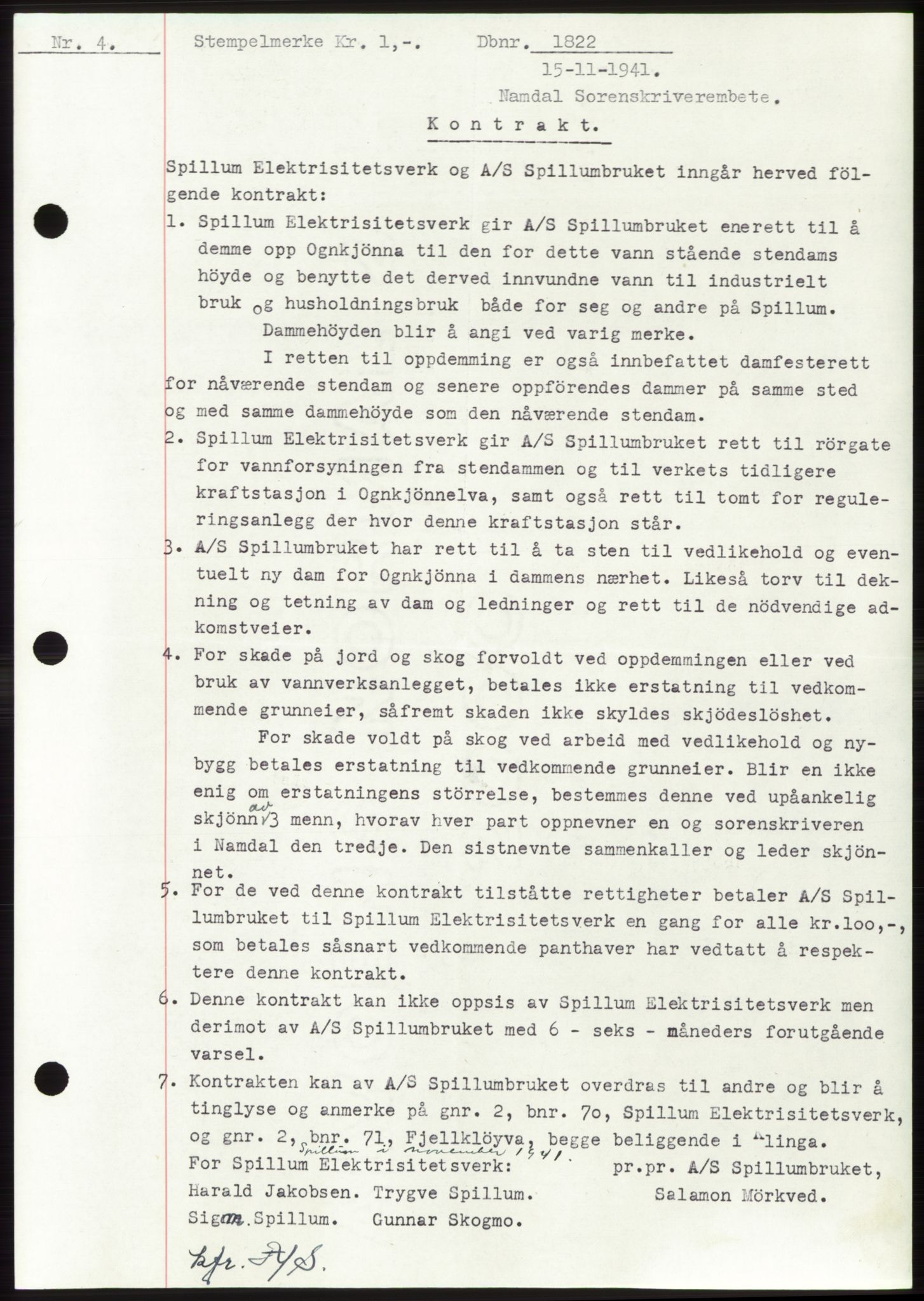 Namdal sorenskriveri, SAT/A-4133/1/2/2C: Pantebok nr. -, 1941-1942, Dagboknr: 1822/1941