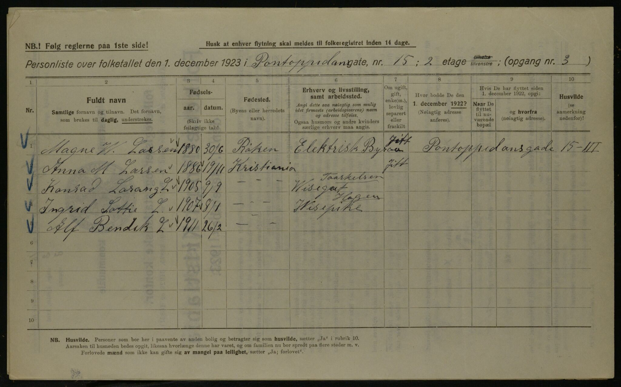 OBA, Kommunal folketelling 1.12.1923 for Kristiania, 1923, s. 89563