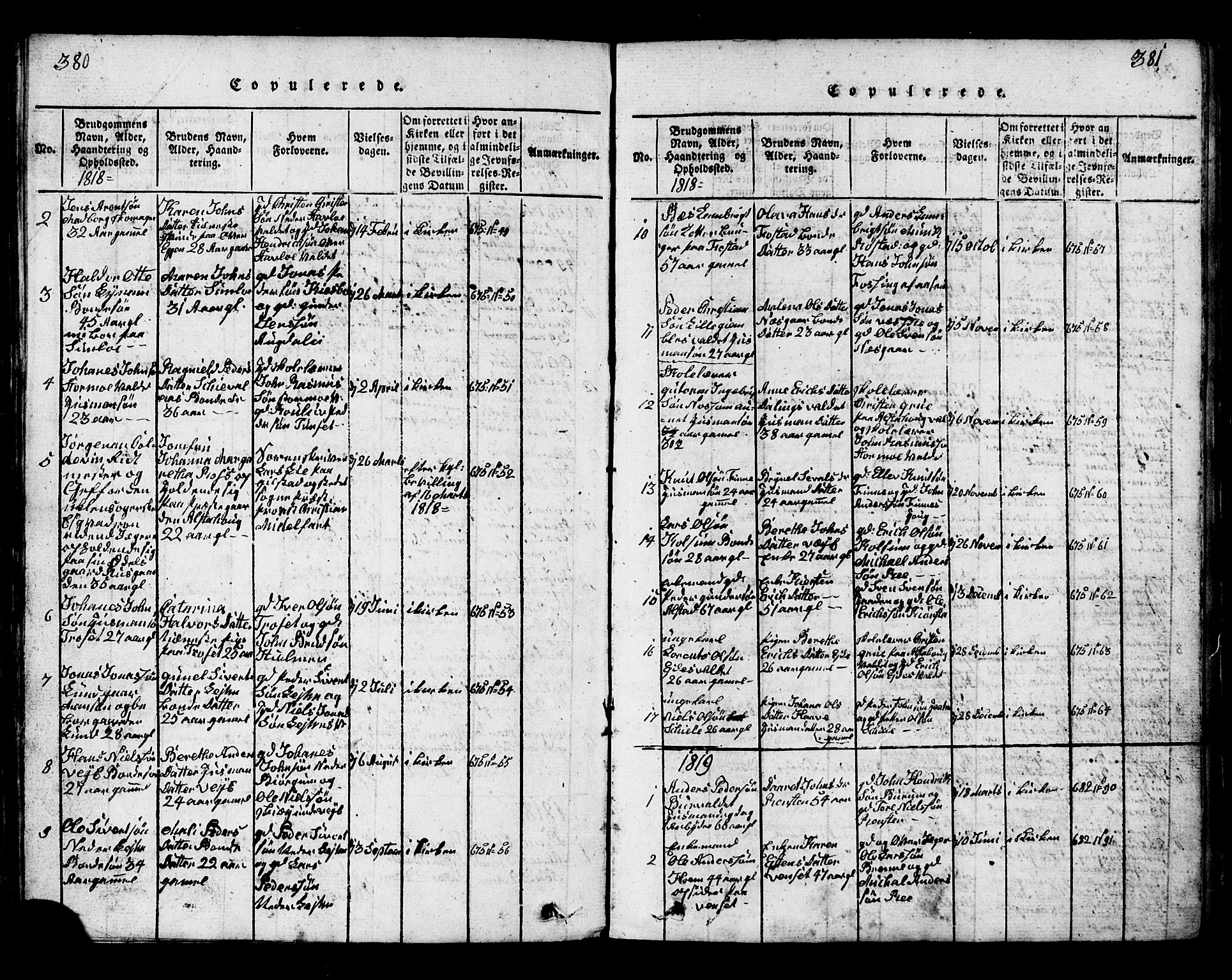 Ministerialprotokoller, klokkerbøker og fødselsregistre - Nord-Trøndelag, SAT/A-1458/717/L0169: Klokkerbok nr. 717C01, 1816-1834, s. 380-381