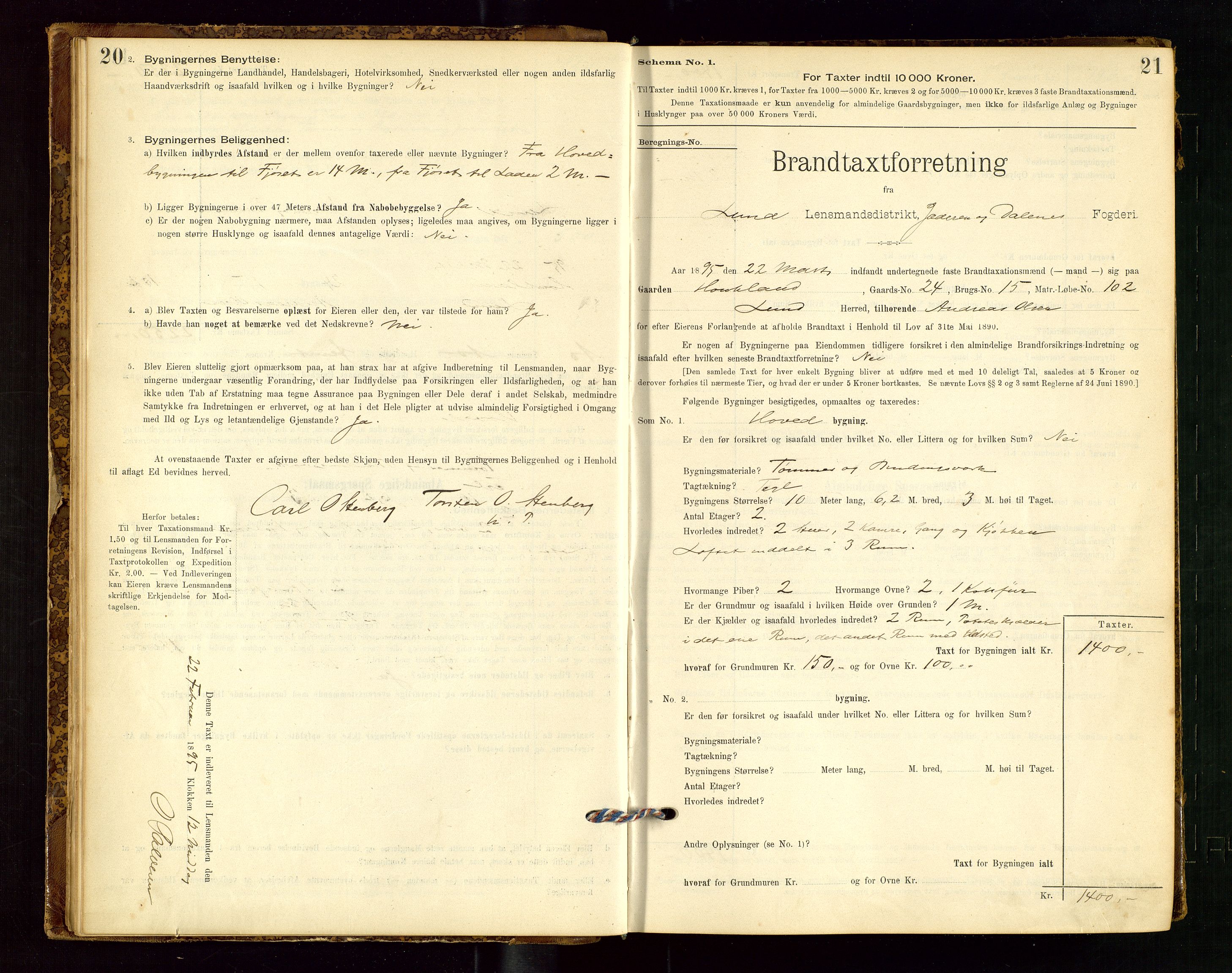 Lund lensmannskontor, AV/SAST-A-100303/Gob/L0001: "Brandtakstprotokol", 1894-1907, s. 20-21