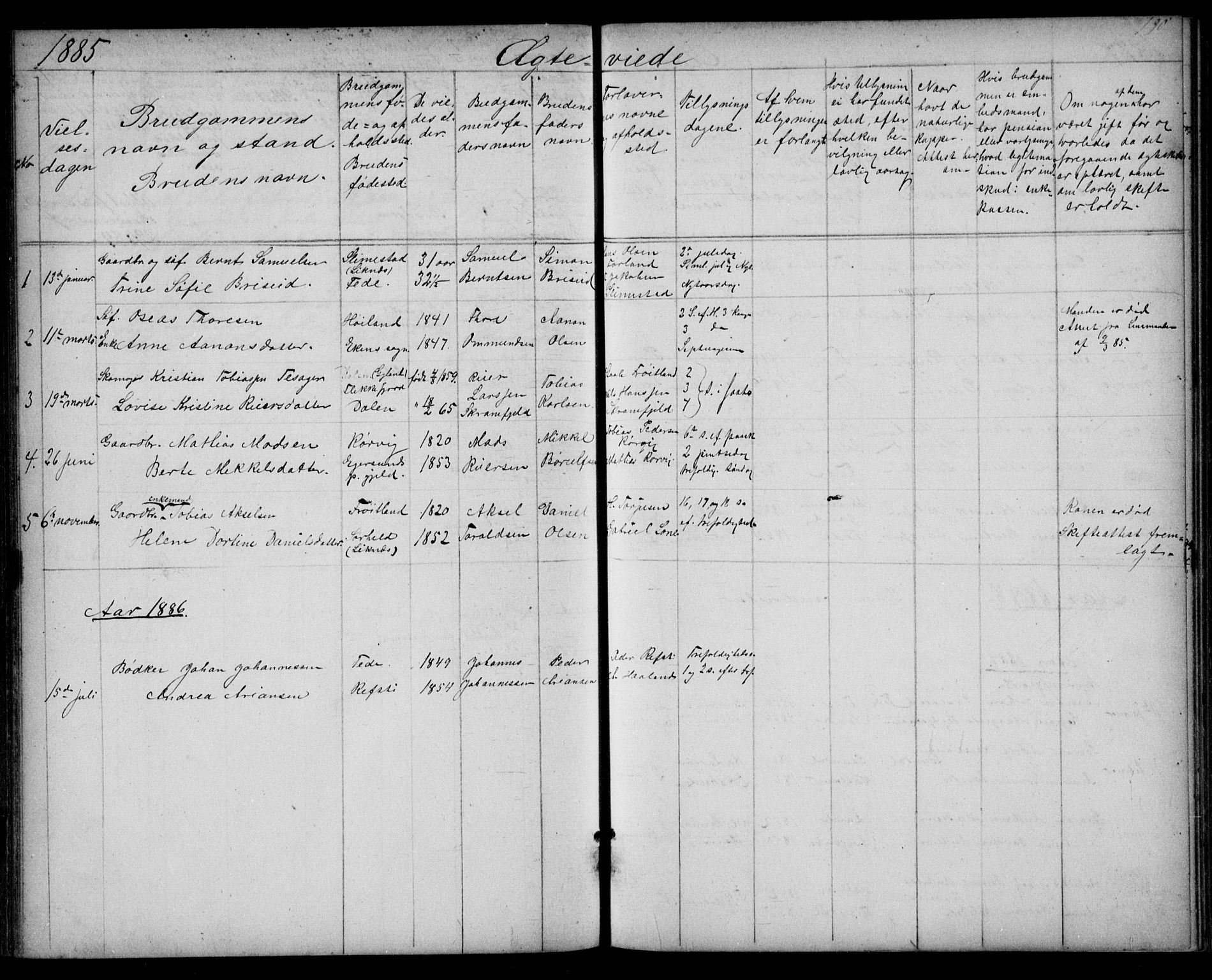 Kvinesdal sokneprestkontor, SAK/1111-0026/F/Fb/Fba/L0003: Klokkerbok nr. B 3, 1858-1893, s. 190
