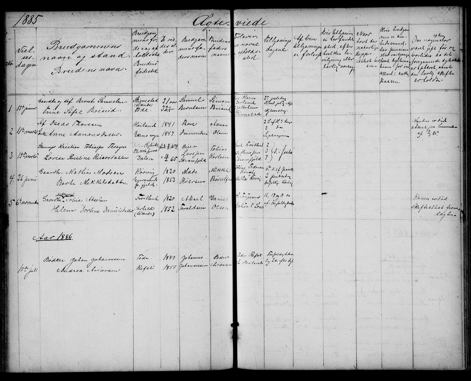 Kvinesdal sokneprestkontor, AV/SAK-1111-0026/F/Fb/Fba/L0003: Klokkerbok nr. B 3, 1858-1893, s. 190