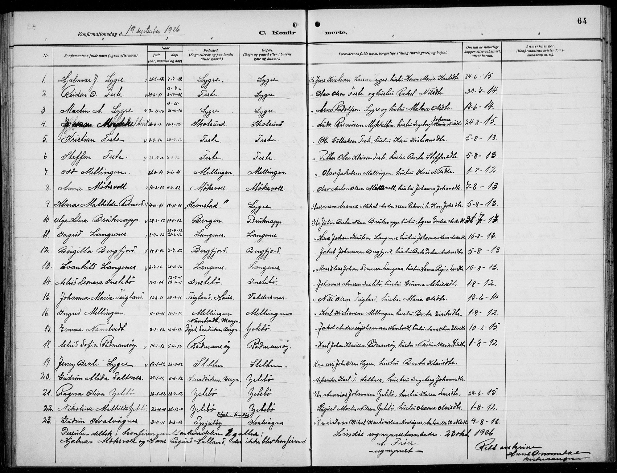 Alversund Sokneprestembete, AV/SAB-A-73901/H/Ha/Hab: Klokkerbok nr. B 5, 1914-1932, s. 64