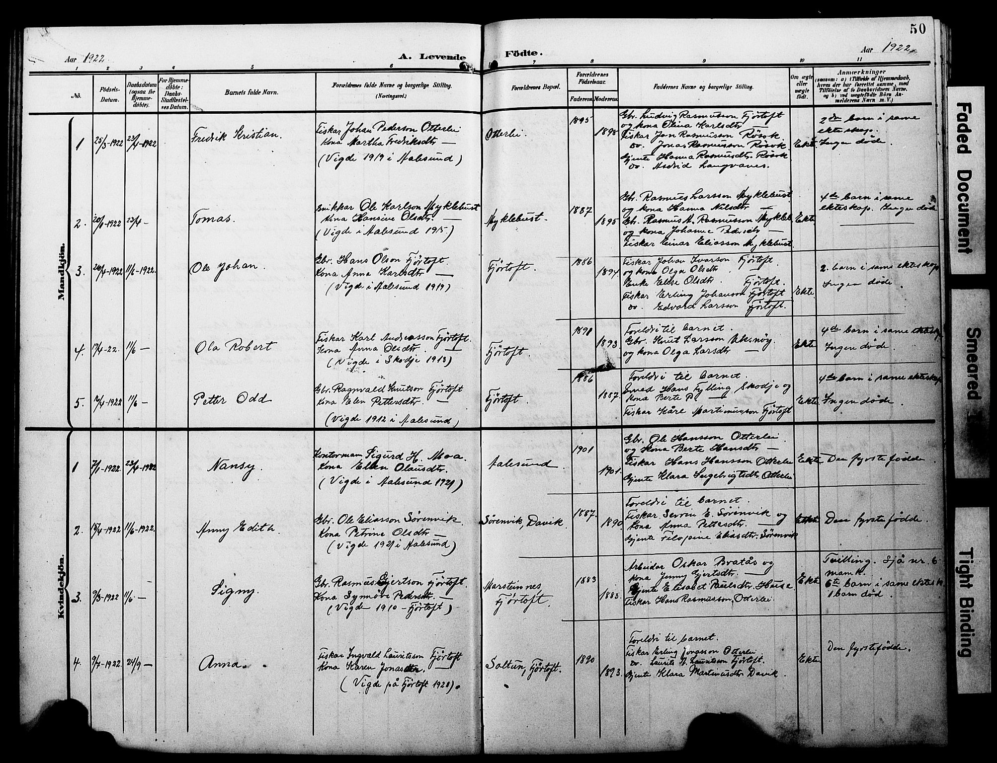 Ministerialprotokoller, klokkerbøker og fødselsregistre - Møre og Romsdal, SAT/A-1454/538/L0524: Klokkerbok nr. 538C02, 1901-1931, s. 50