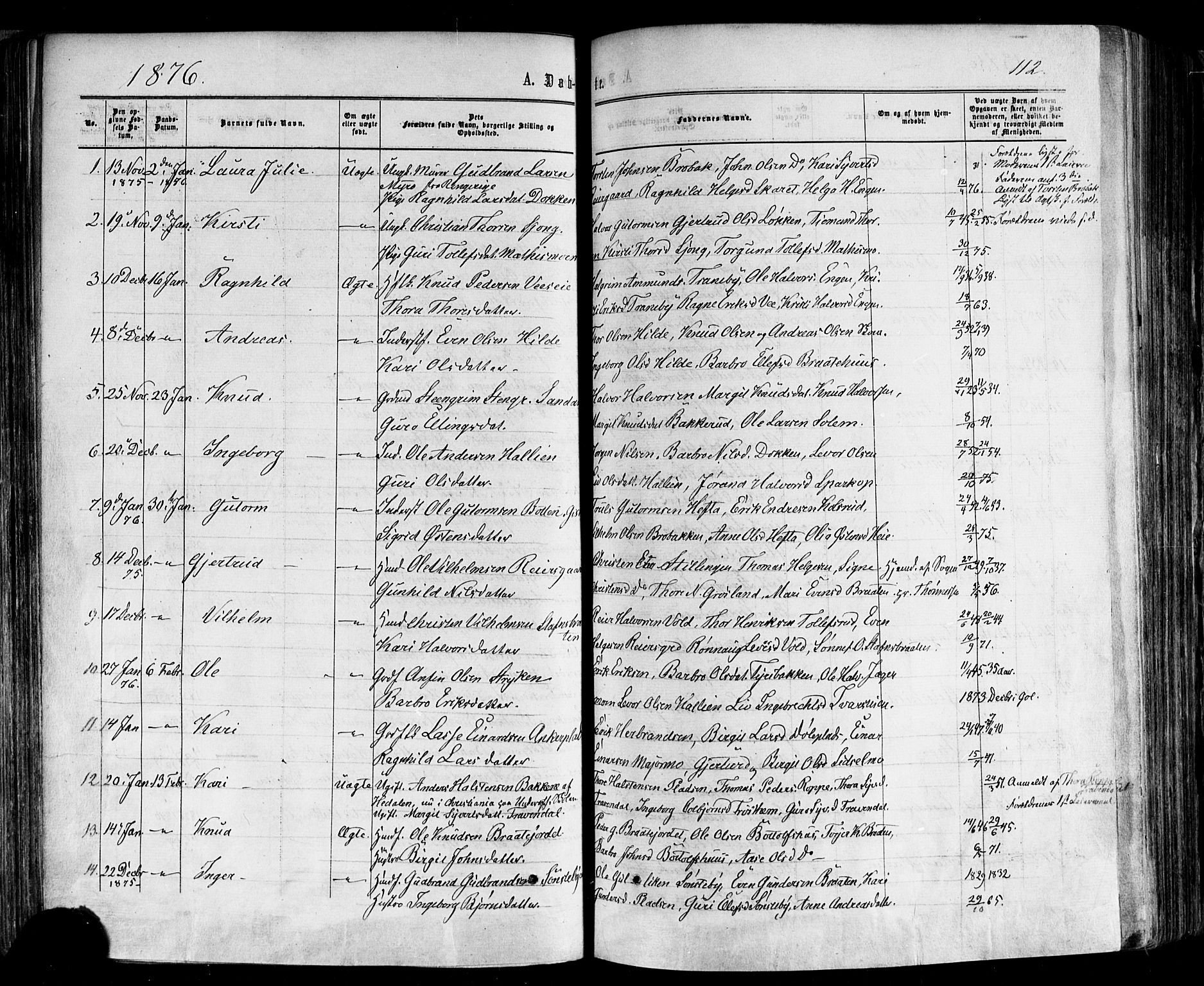 Nes kirkebøker, AV/SAKO-A-236/F/Fa/L0010: Ministerialbok nr. 10, 1864-1880, s. 112