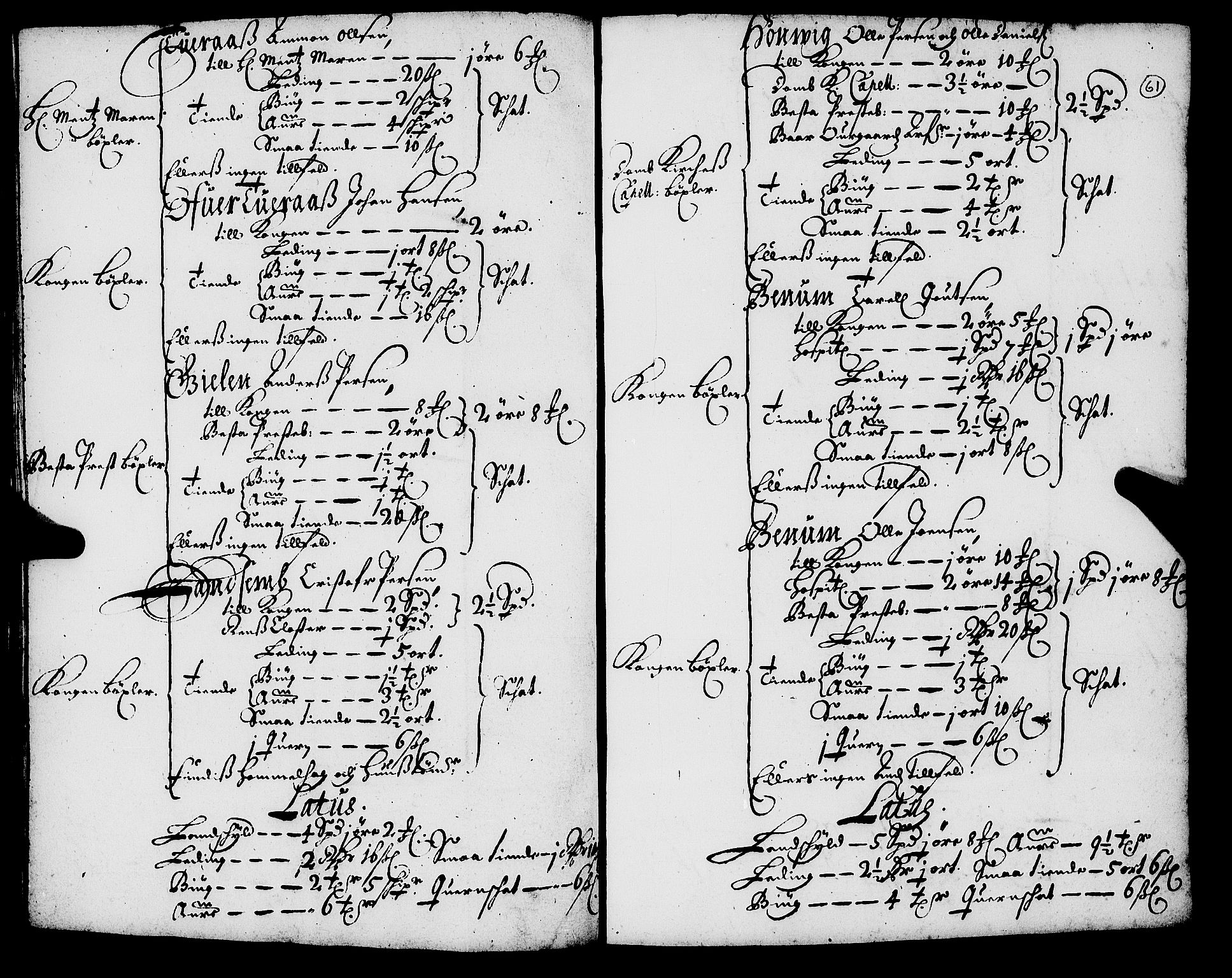 Rentekammeret inntil 1814, Realistisk ordnet avdeling, AV/RA-EA-4070/N/Nb/Nba/L0055: Inderøy len, 1668, s. 60b-61a