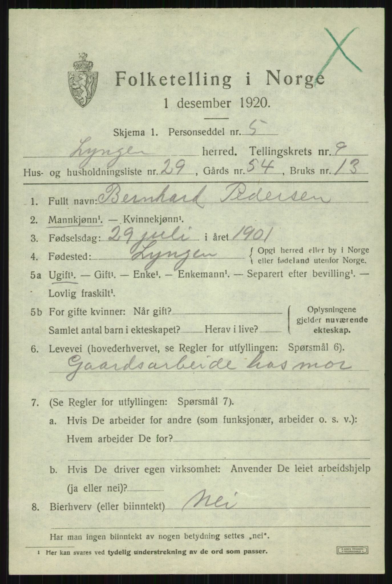 SATØ, Folketelling 1920 for 1938 Lyngen herred, 1920, s. 7907