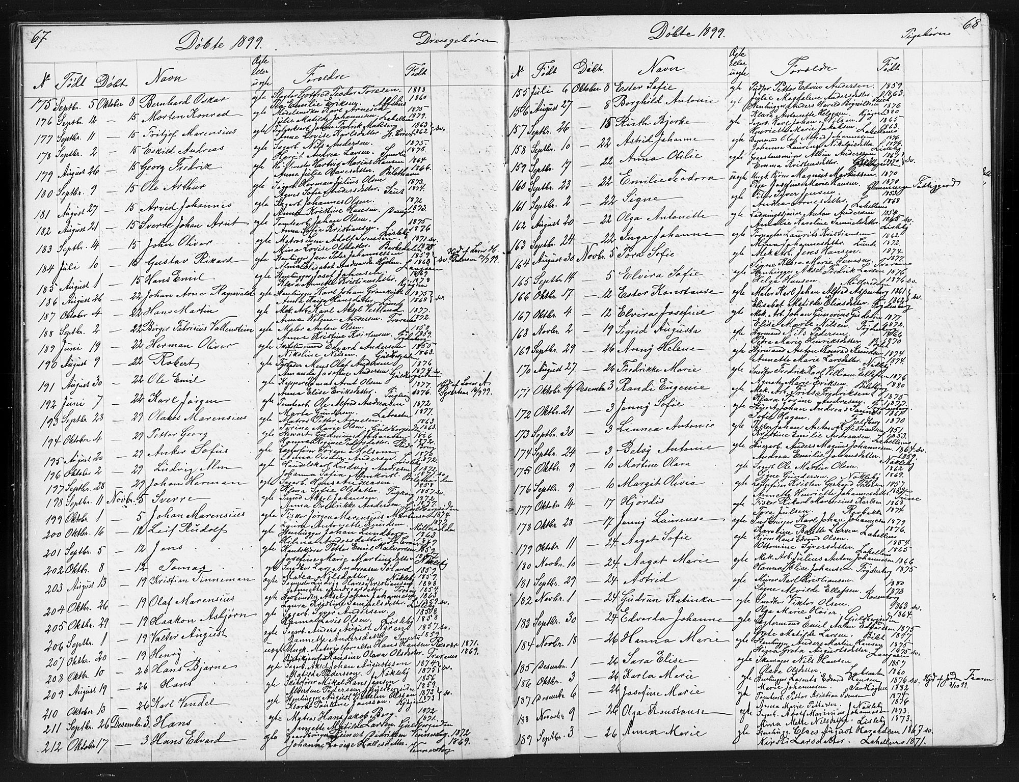 Glemmen prestekontor Kirkebøker, AV/SAO-A-10908/G/Ga/L0006: Klokkerbok nr. 6, 1894-1908, s. 67-68