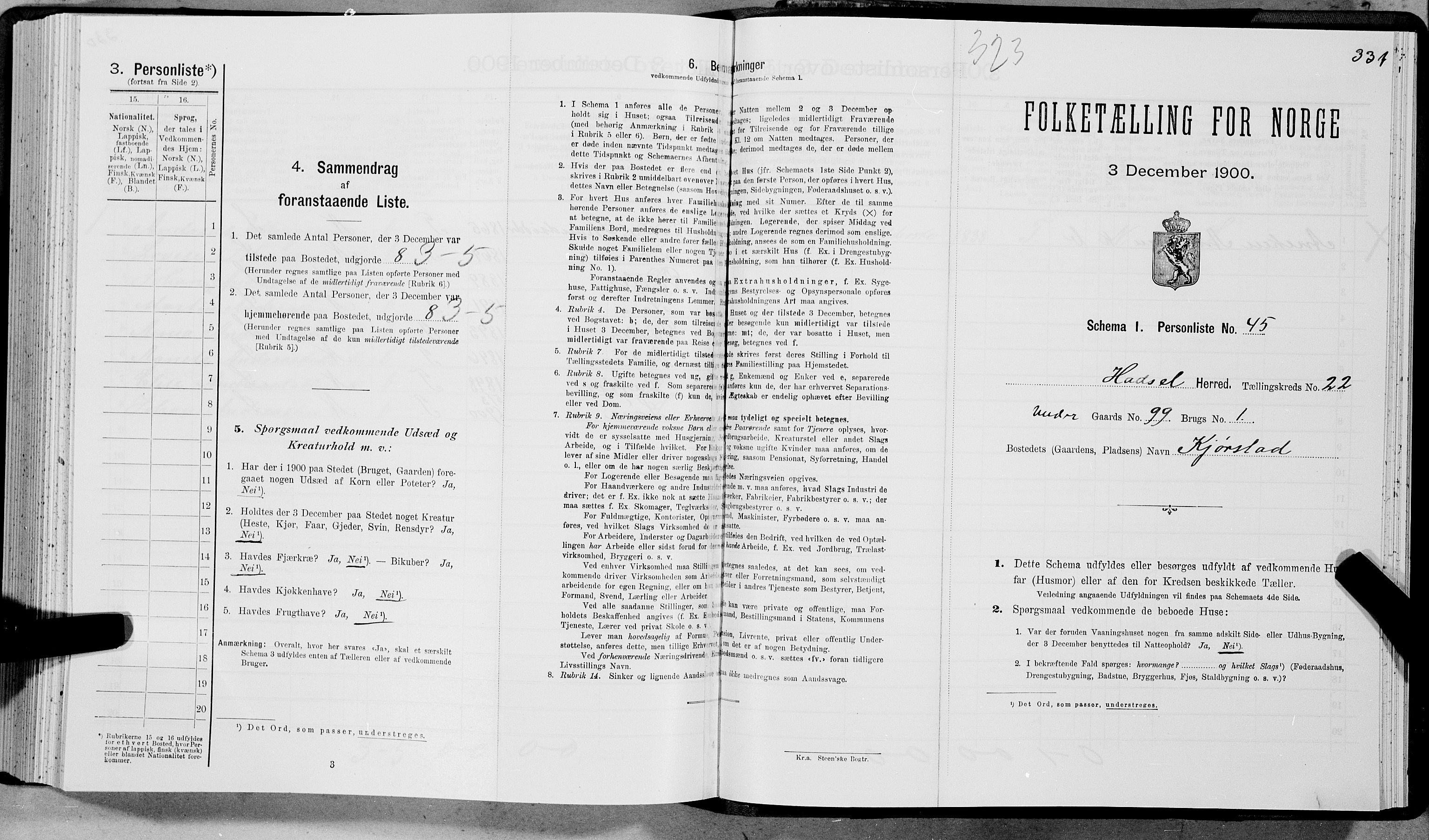 SAT, Folketelling 1900 for 1866 Hadsel herred, 1900, s. 2226