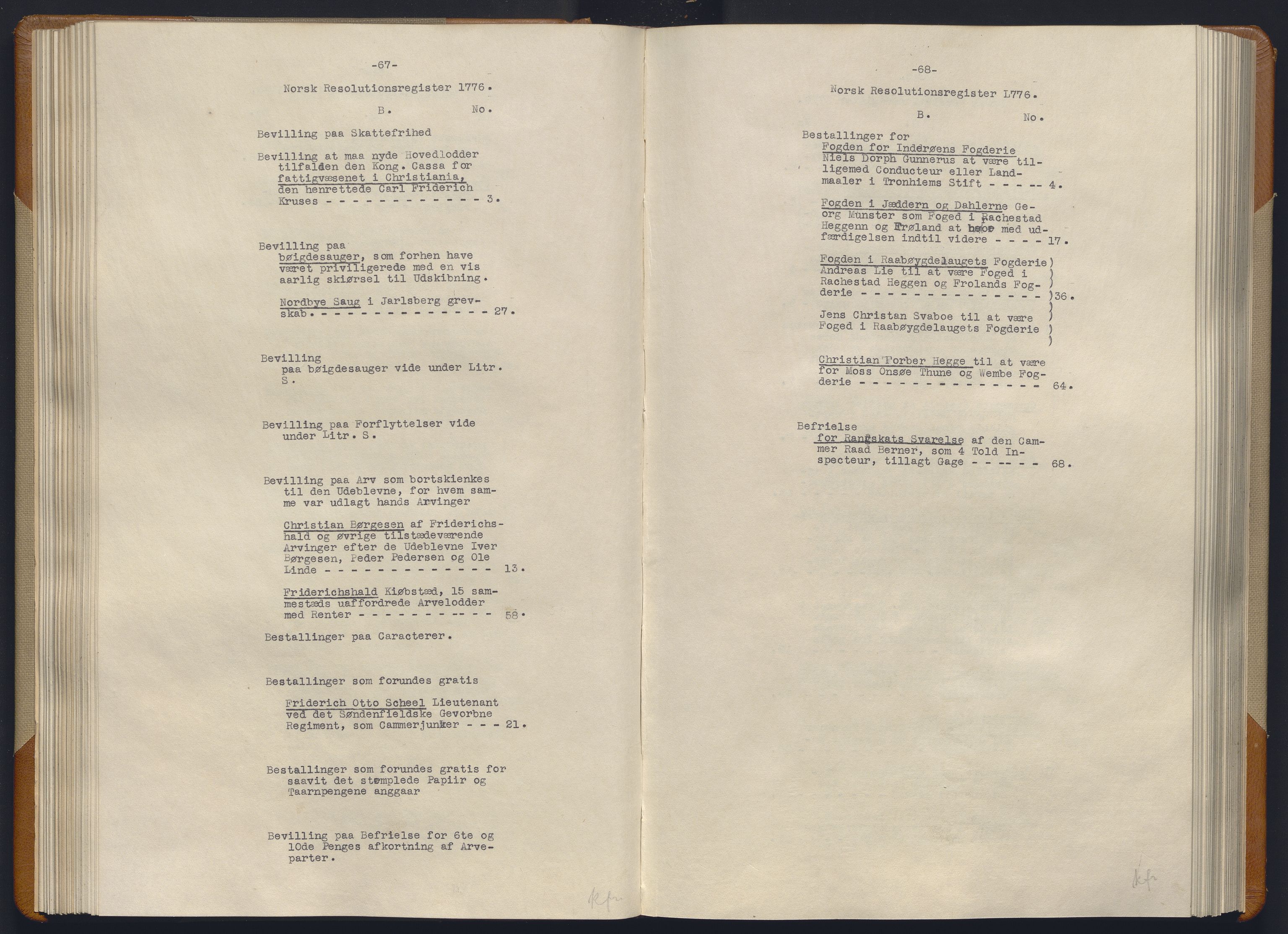 Avskriftsamlingen, AV/RA-EA-4022/F/Fb/L0123: Registratur over norske Relasjons- og  resolusjonsprotokoller, 1773-1780, s. 83