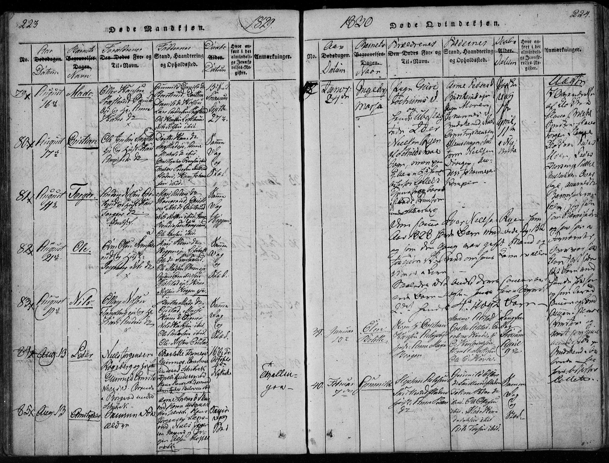 Modum kirkebøker, AV/SAKO-A-234/F/Fa/L0005: Ministerialbok nr. 5, 1824-1841, s. 223-224