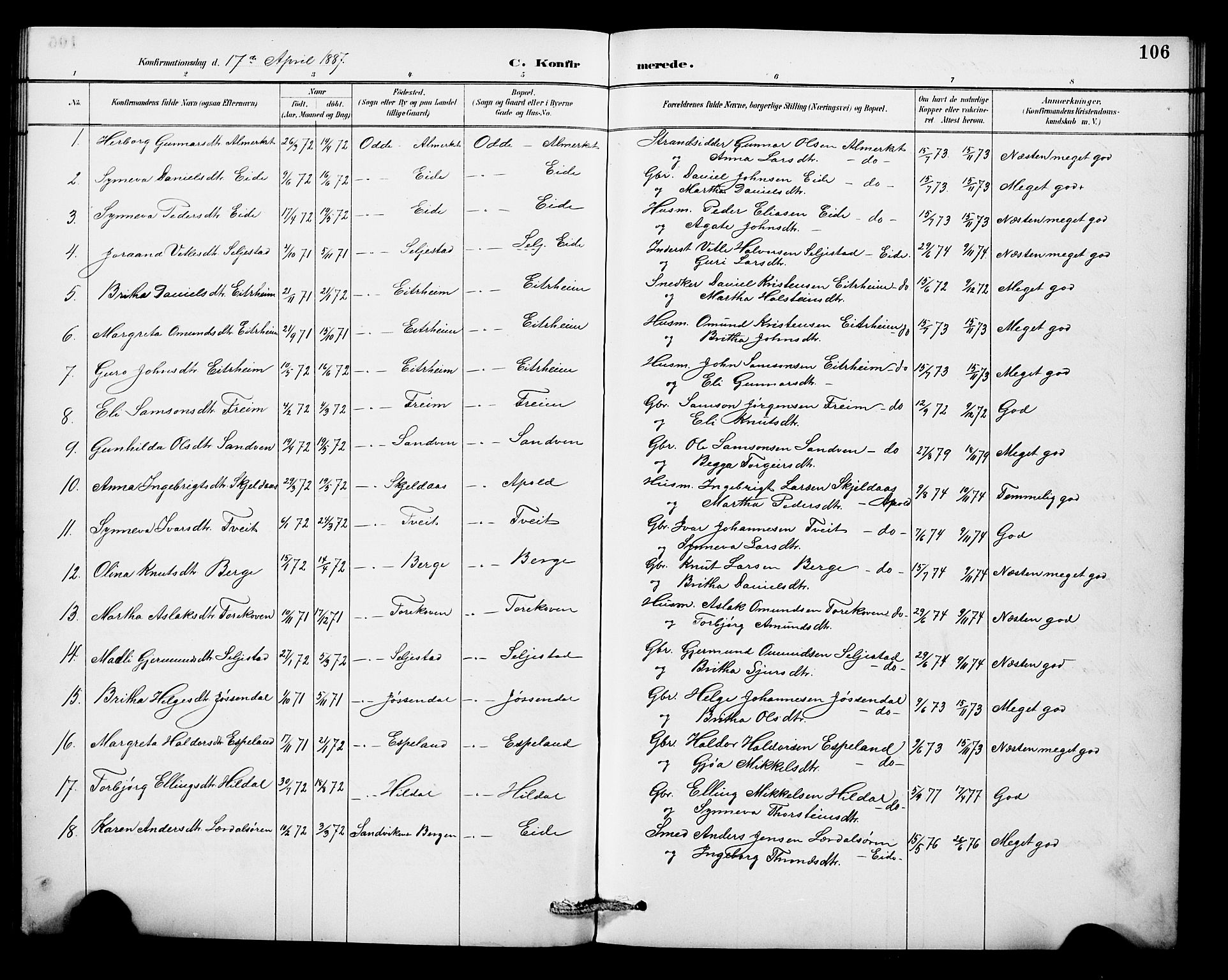 Odda Sokneprestembete, AV/SAB-A-77201/H/Hab: Klokkerbok nr. A 7, 1887-1912, s. 106