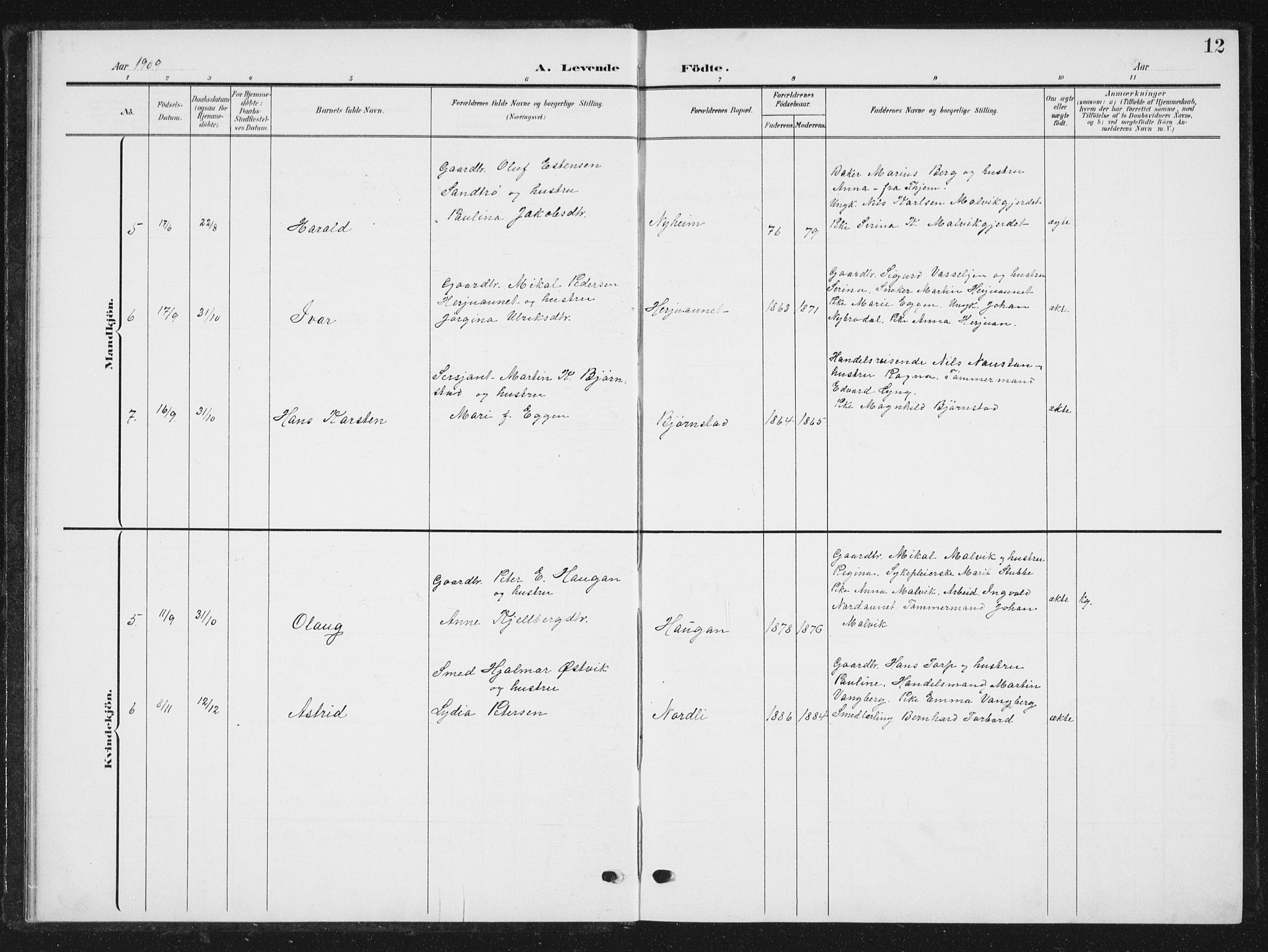 Ministerialprotokoller, klokkerbøker og fødselsregistre - Sør-Trøndelag, AV/SAT-A-1456/616/L0424: Klokkerbok nr. 616C07, 1904-1940, s. 12
