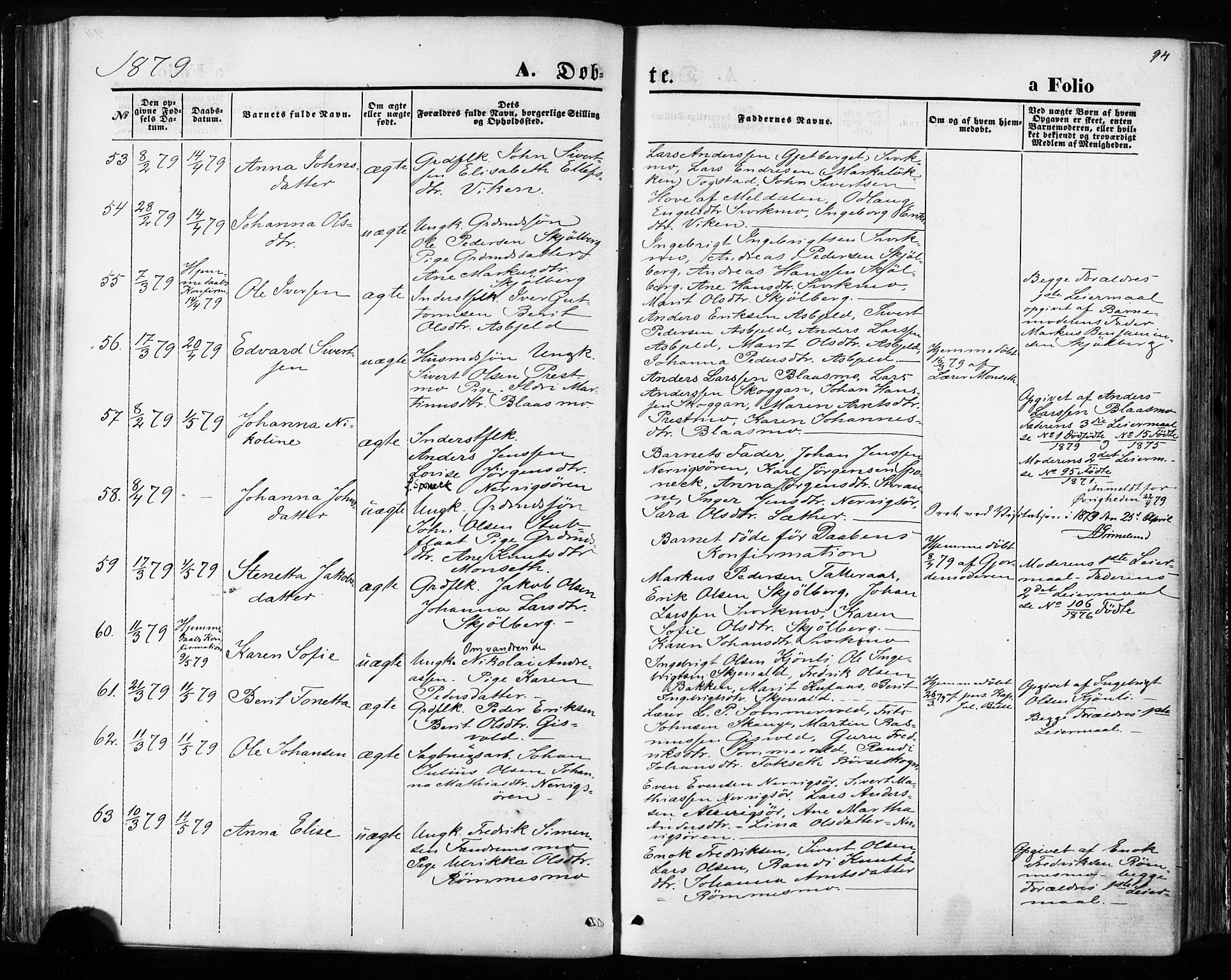 Ministerialprotokoller, klokkerbøker og fødselsregistre - Sør-Trøndelag, SAT/A-1456/668/L0807: Ministerialbok nr. 668A07, 1870-1880, s. 94