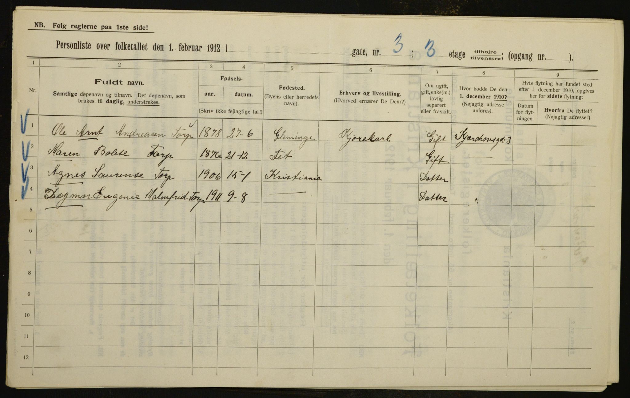 OBA, Kommunal folketelling 1.2.1912 for Kristiania, 1912, s. 49713