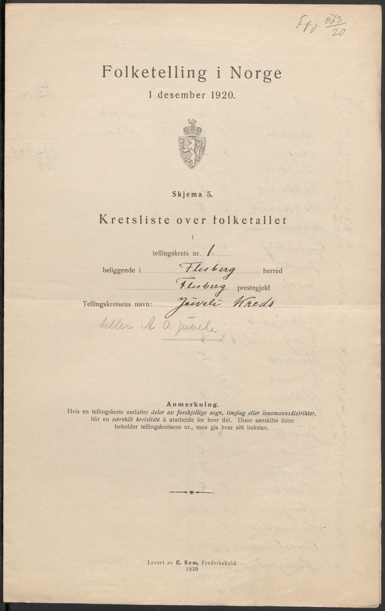 SAKO, Folketelling 1920 for 0631 Flesberg herred, 1920, s. 5