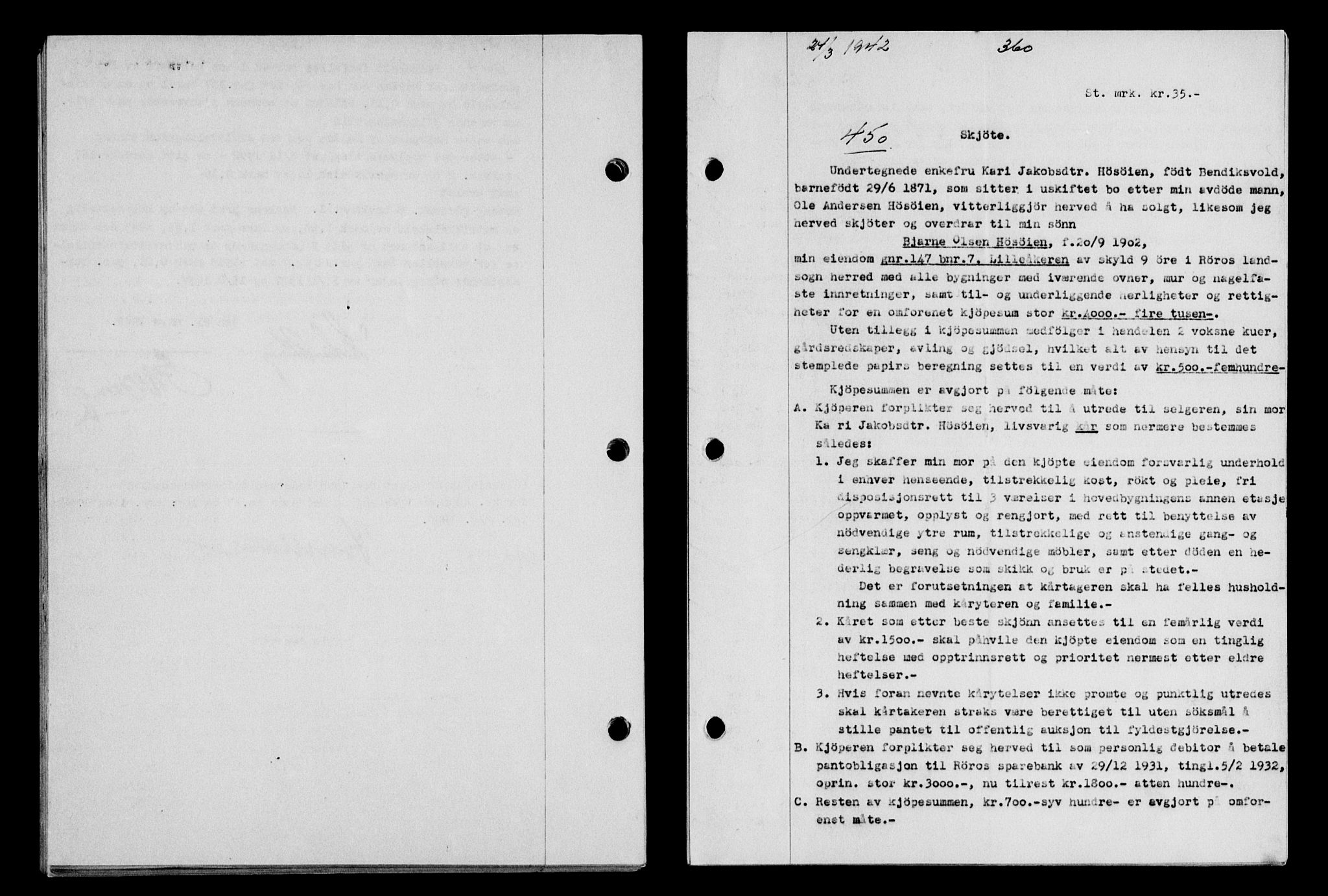 Gauldal sorenskriveri, SAT/A-0014/1/2/2C/L0054: Pantebok nr. 59, 1941-1942, Dagboknr: 450/1942