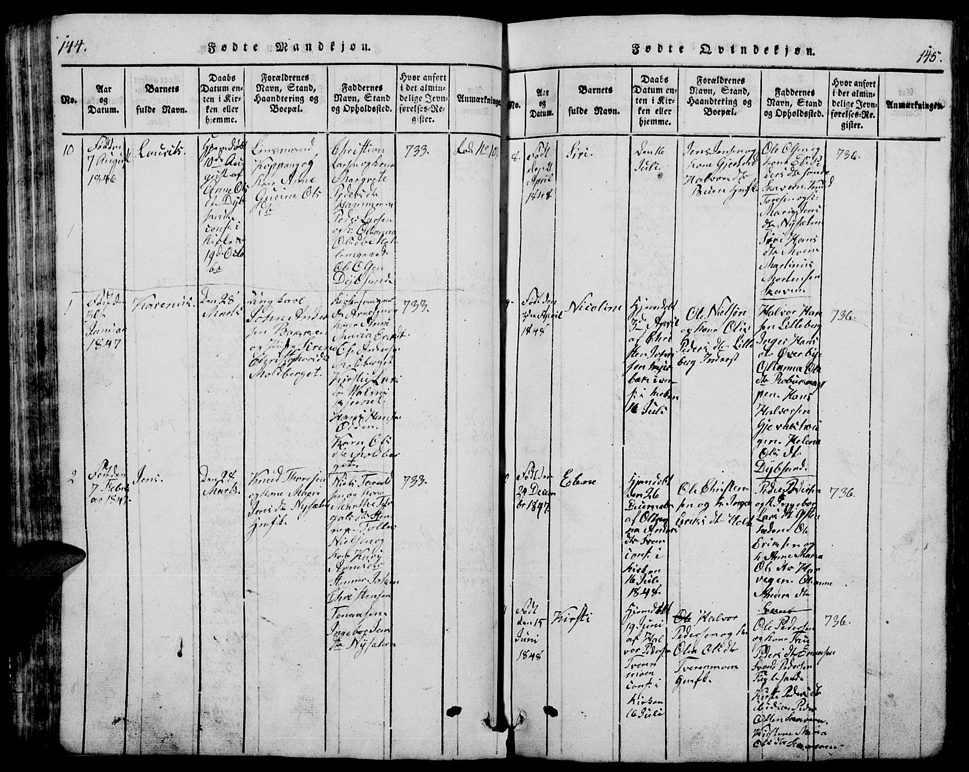 Trysil prestekontor, AV/SAH-PREST-046/H/Ha/Hab/L0005: Klokkerbok nr. 5, 1814-1877, s. 144-145