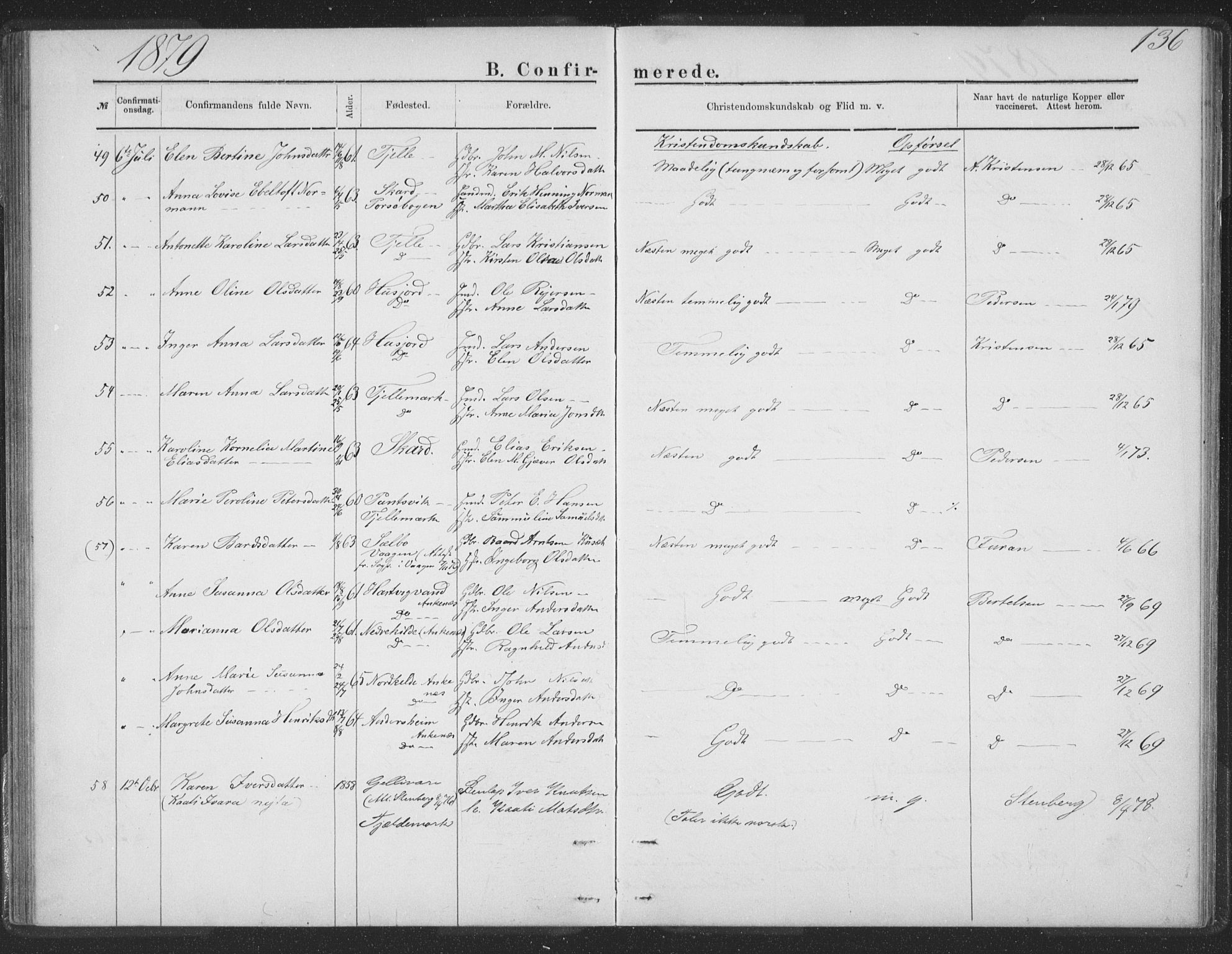 Ministerialprotokoller, klokkerbøker og fødselsregistre - Nordland, AV/SAT-A-1459/863/L0913: Klokkerbok nr. 863C03, 1877-1885, s. 136