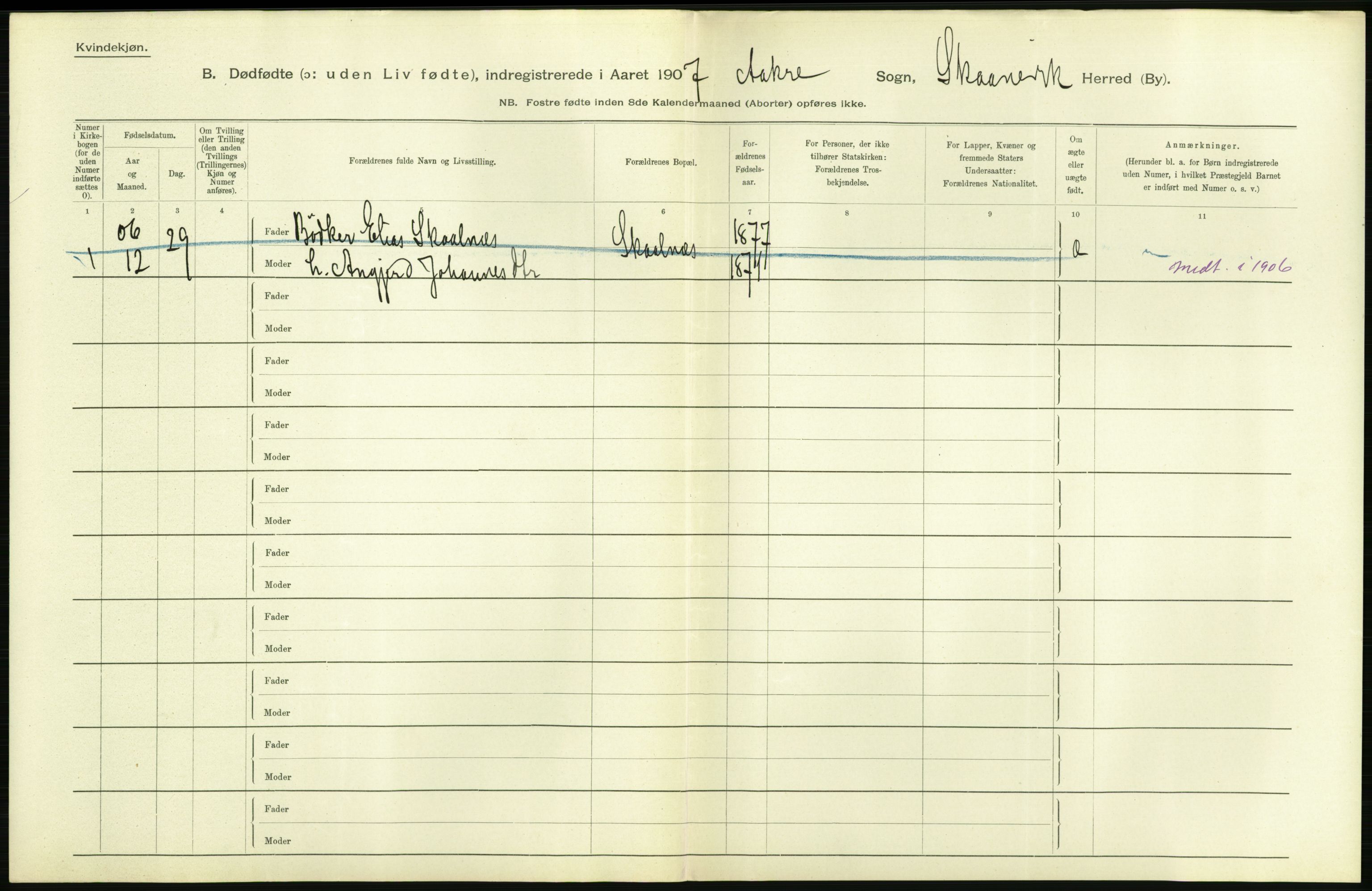 Statistisk sentralbyrå, Sosiodemografiske emner, Befolkning, RA/S-2228/D/Df/Dfa/Dfae/L0029: S. Bergenhus amt: Gifte, dødfødte. Bygder., 1907, s. 308