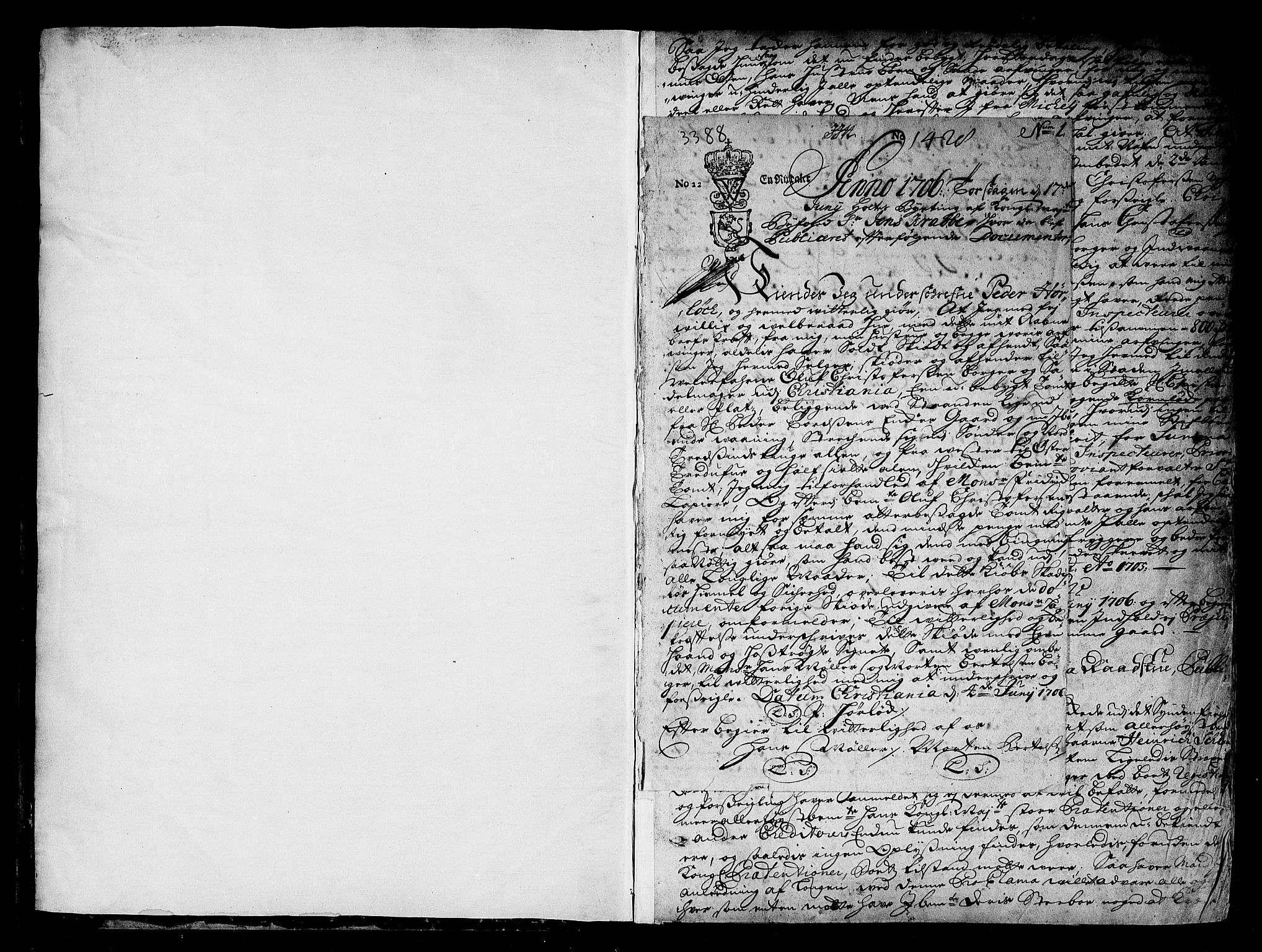 Christiania byfogd, AV/SAO-A-11543/G/Gb/Gba/L0002: Pantebok nr. 2, 1706-1714, s. 1