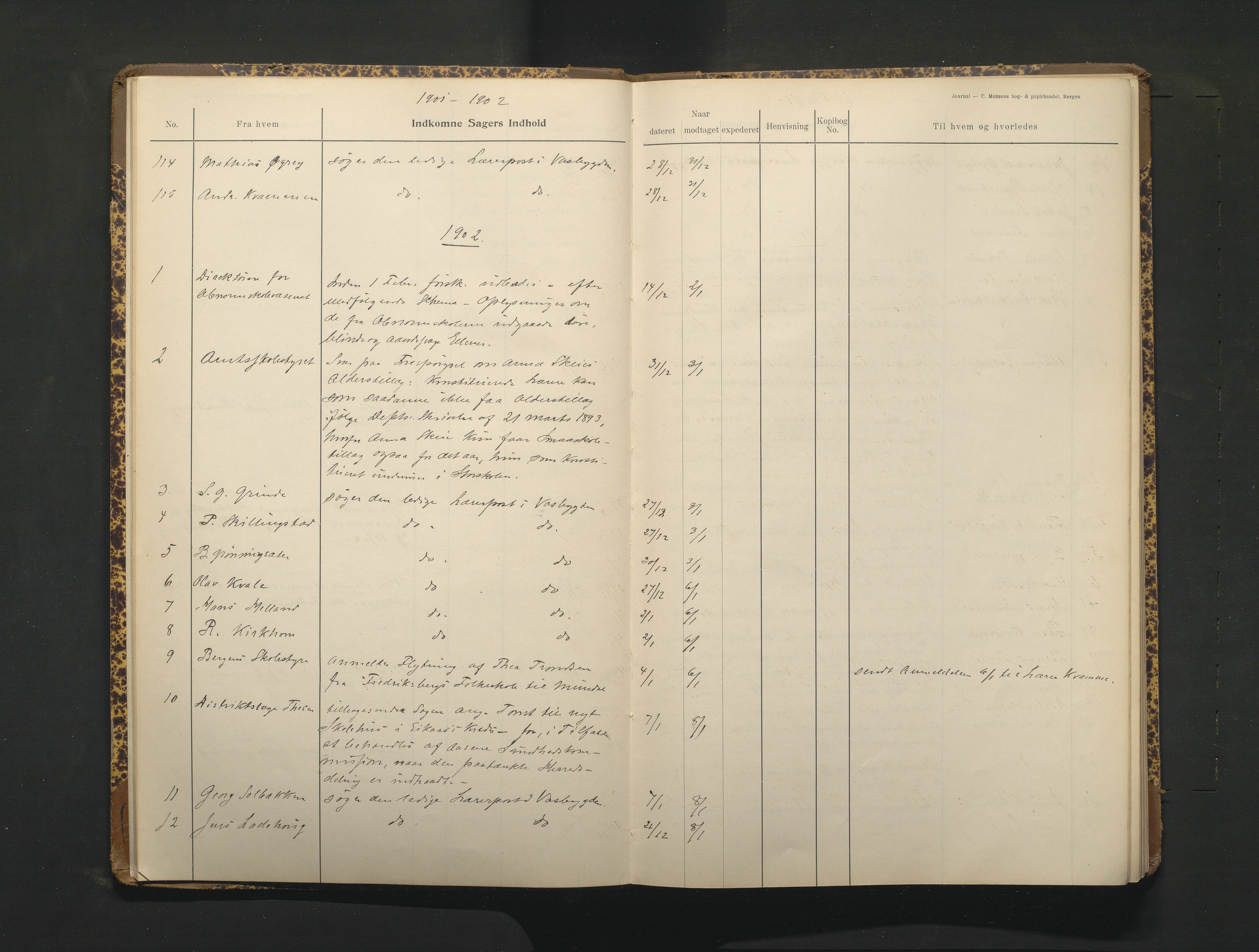 Hamre kommune. Skulestyret, IKAH/1254-211/C/Ca/L0003: Postjournal for Hamre skulestyre, 1901-1916