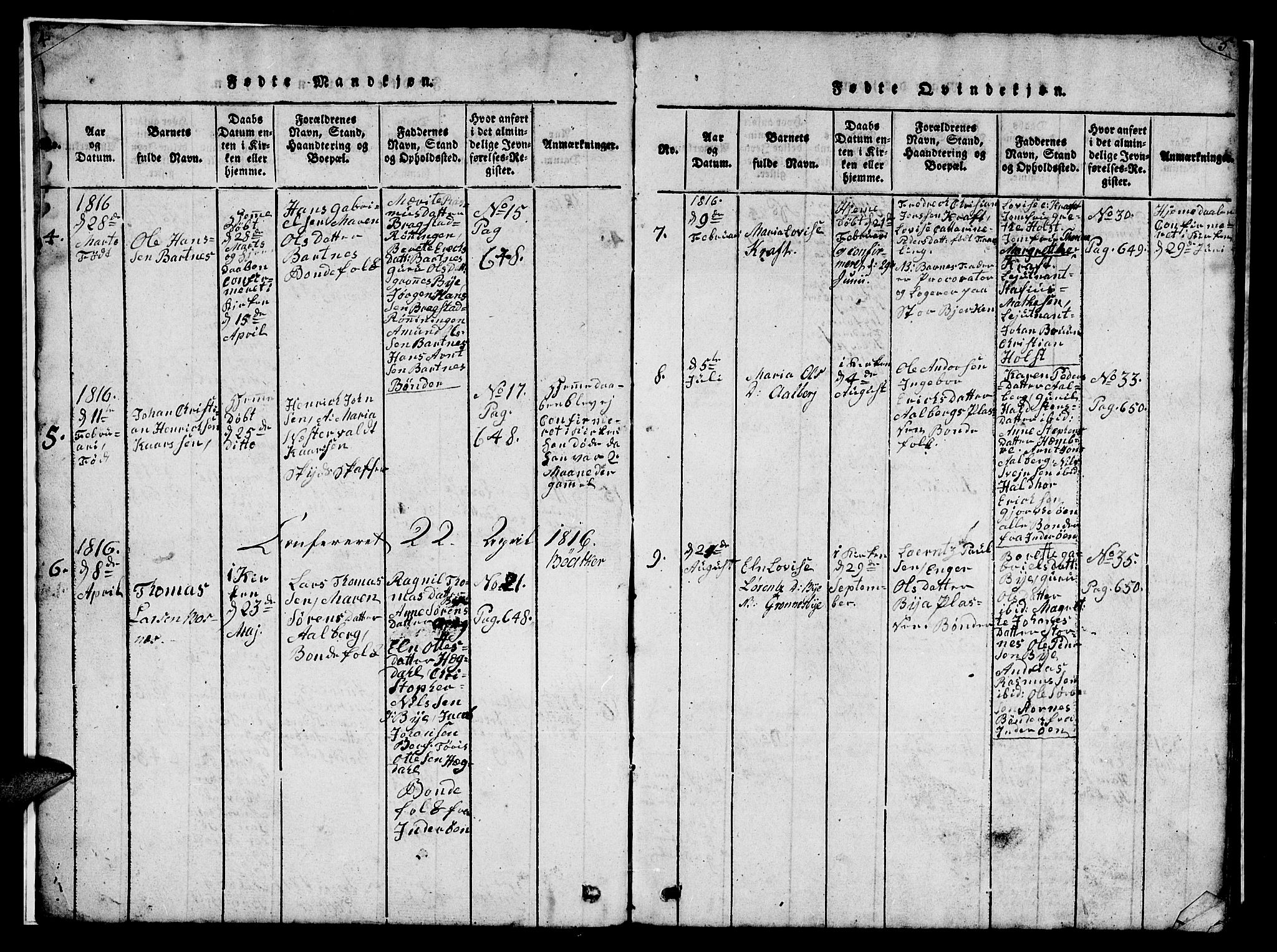 Ministerialprotokoller, klokkerbøker og fødselsregistre - Nord-Trøndelag, SAT/A-1458/732/L0317: Klokkerbok nr. 732C01, 1816-1881, s. 4-5