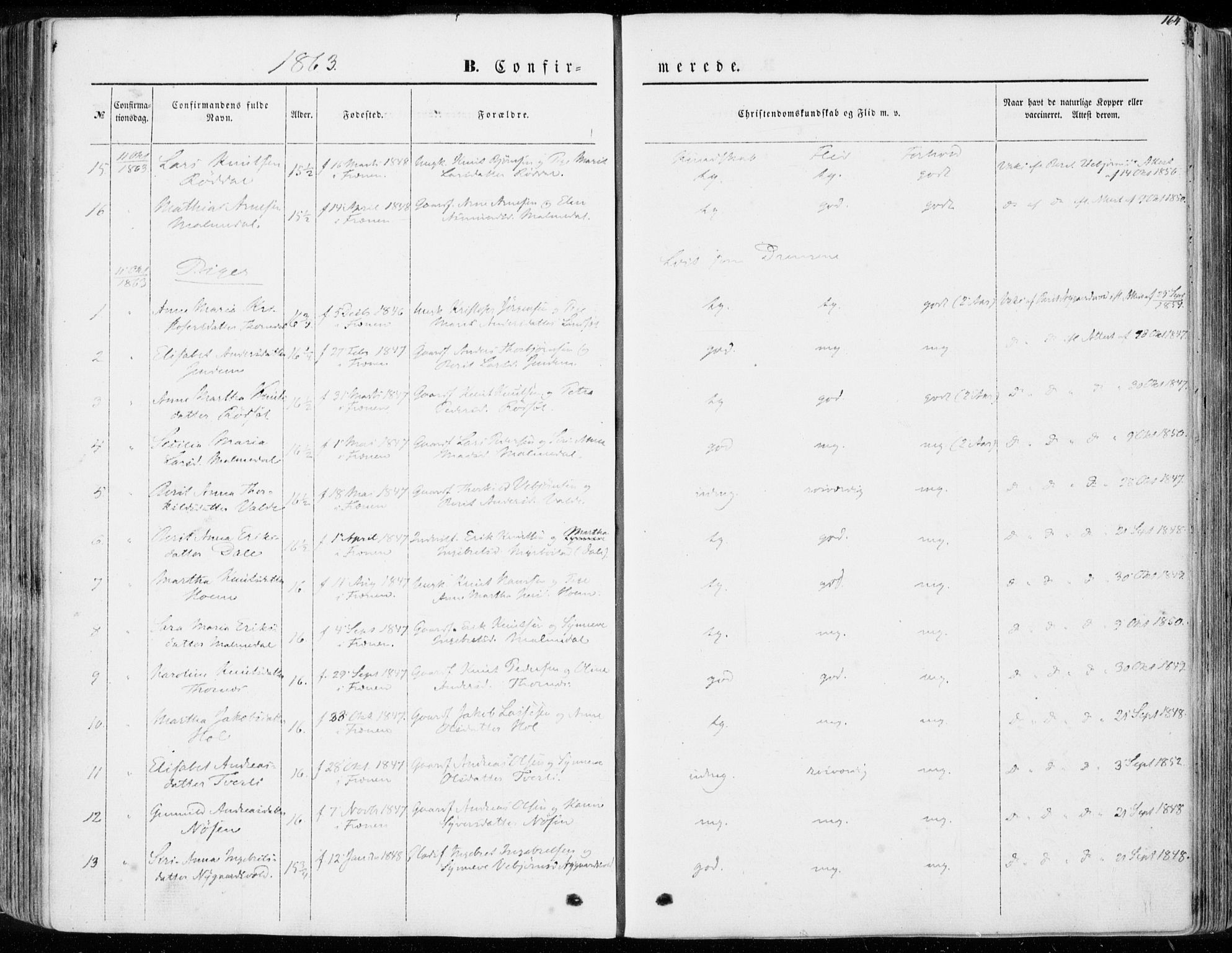 Ministerialprotokoller, klokkerbøker og fødselsregistre - Møre og Romsdal, AV/SAT-A-1454/565/L0748: Ministerialbok nr. 565A02, 1845-1872, s. 164