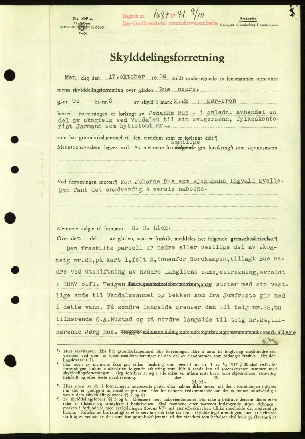 Sør-Gudbrandsdal tingrett, SAH/TING-004/H/Hb/Hbd/L0009: Pantebok nr. A9, 1941-1941, Dagboknr: 1684/1941